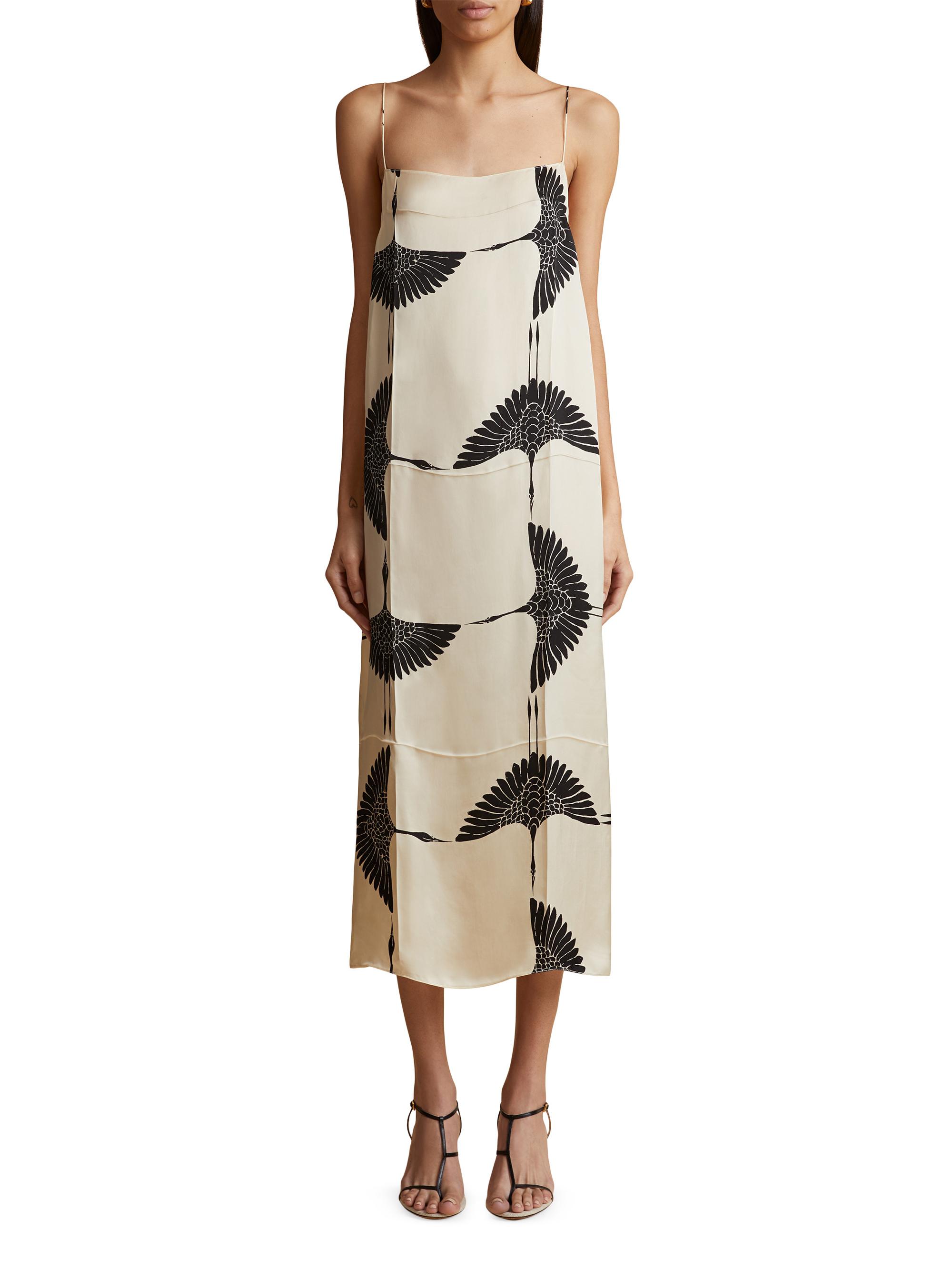 Khaite Women's Sicily Crane-Printed Twill Slipdress - Cream Black