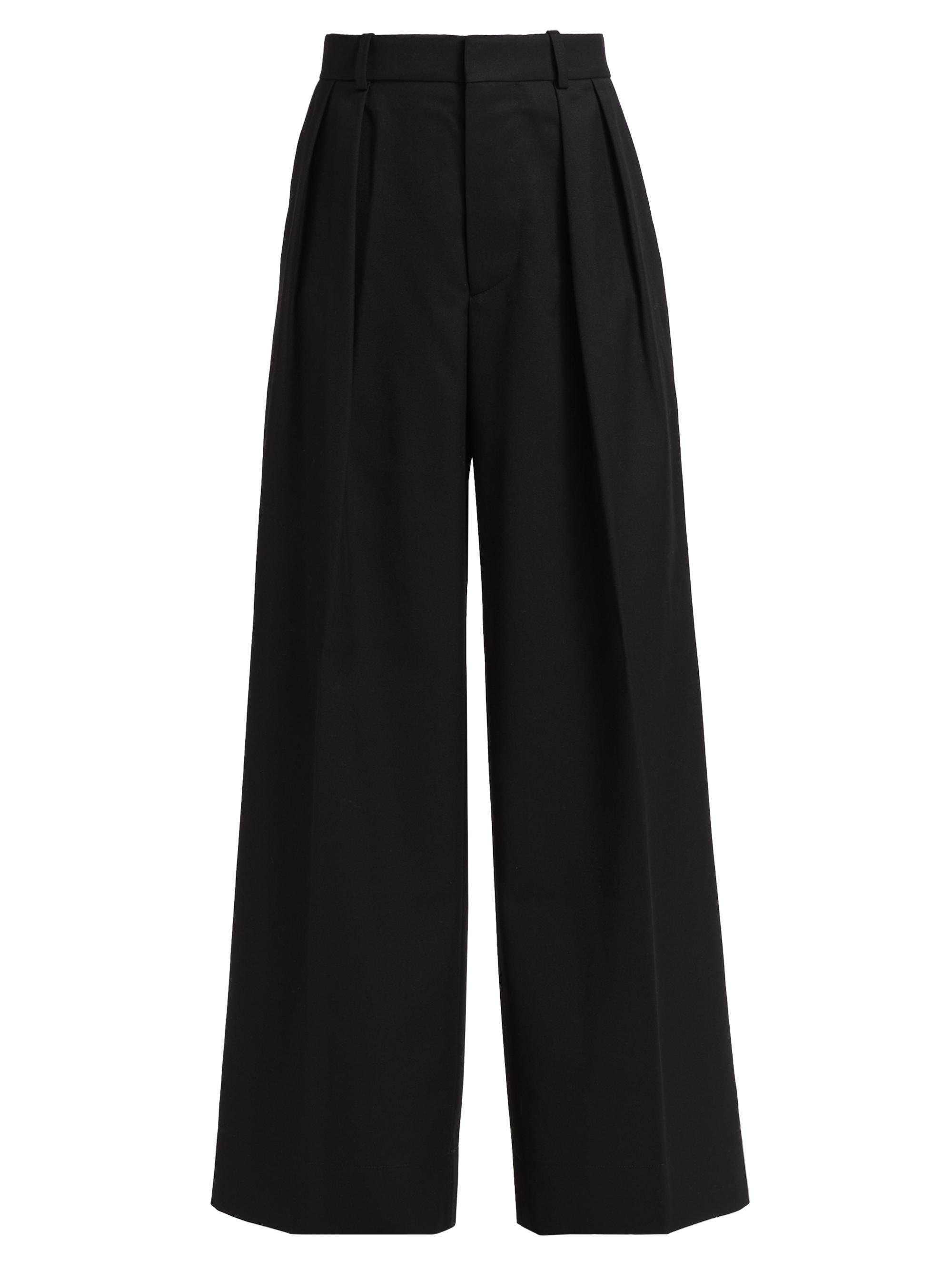WARDROBE.NYC Women's Pleated Wool High-Rise Trousers - Black