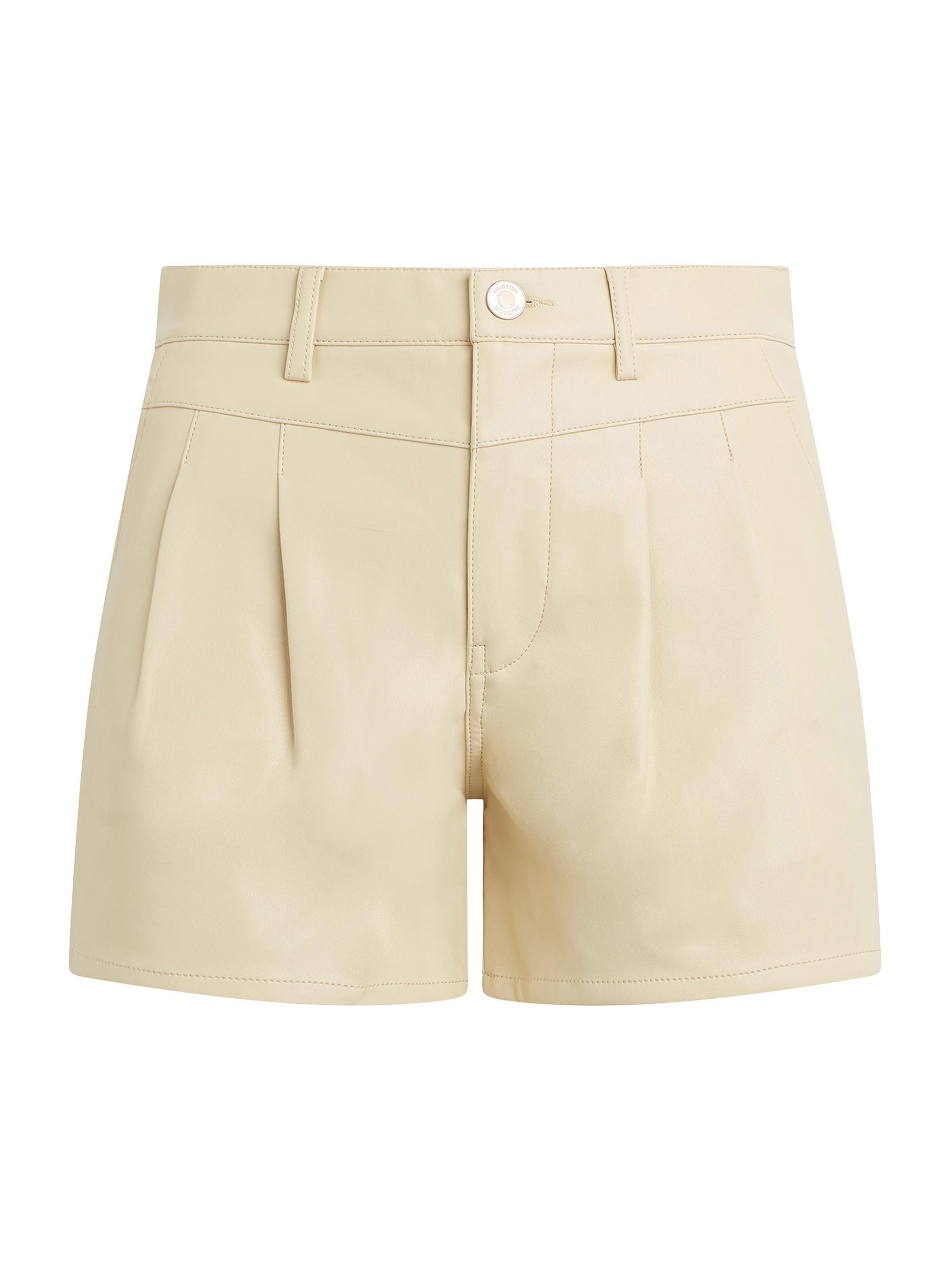 Hudson Jeans Women's Faux Leather Front Yoke Pleated Shorts - Moth