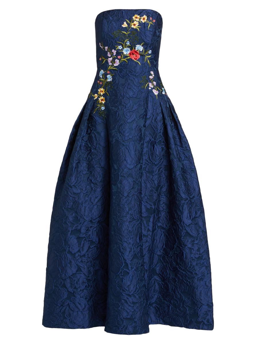 green emerald velvet dress Embroidered Jacquard Dress with Chiffon Skirt Gray & Black / FR 36