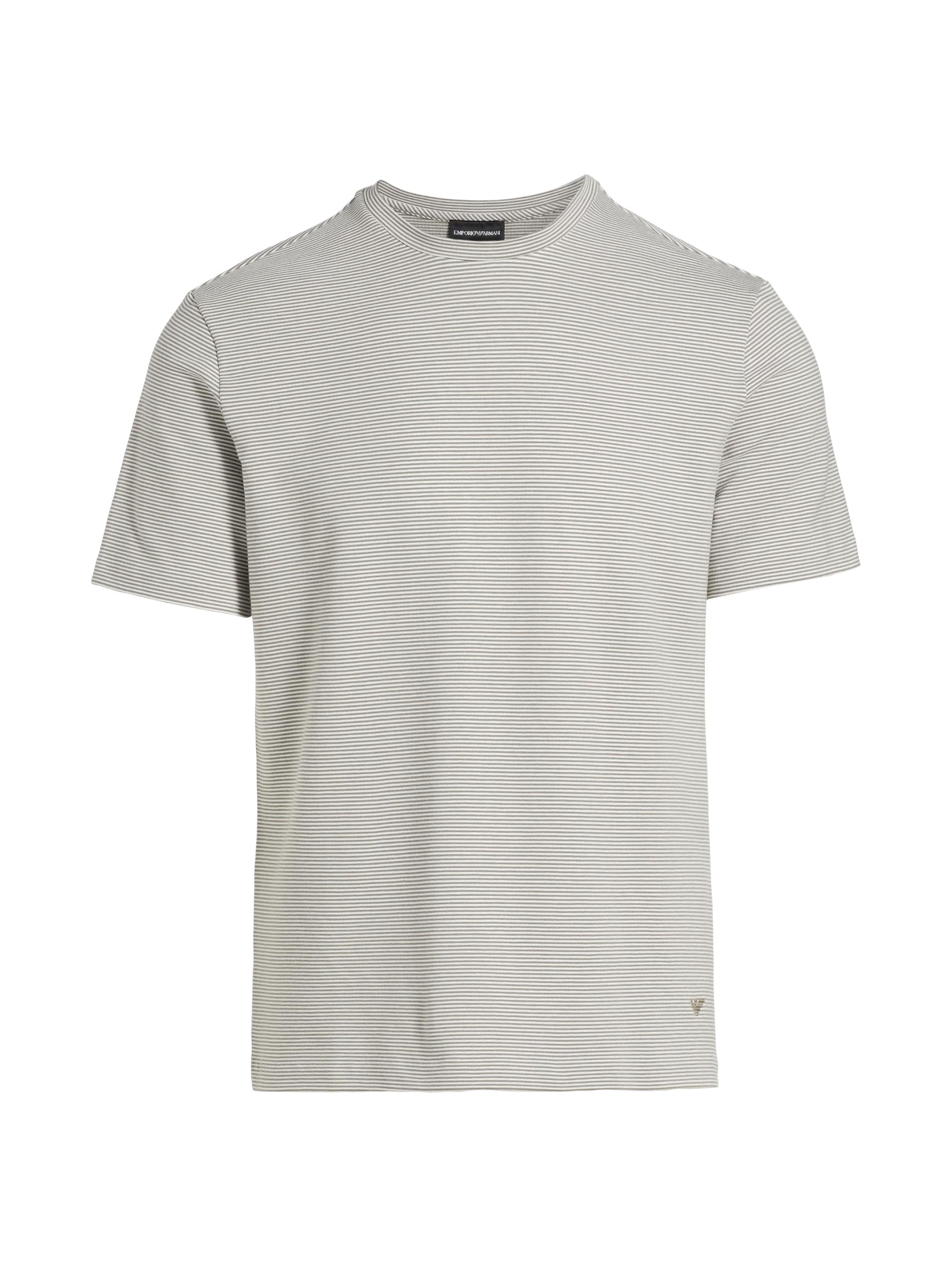 Emporio Armani Men's Striped Cotton-Blend T-Shirt - Off White Gray Stripe