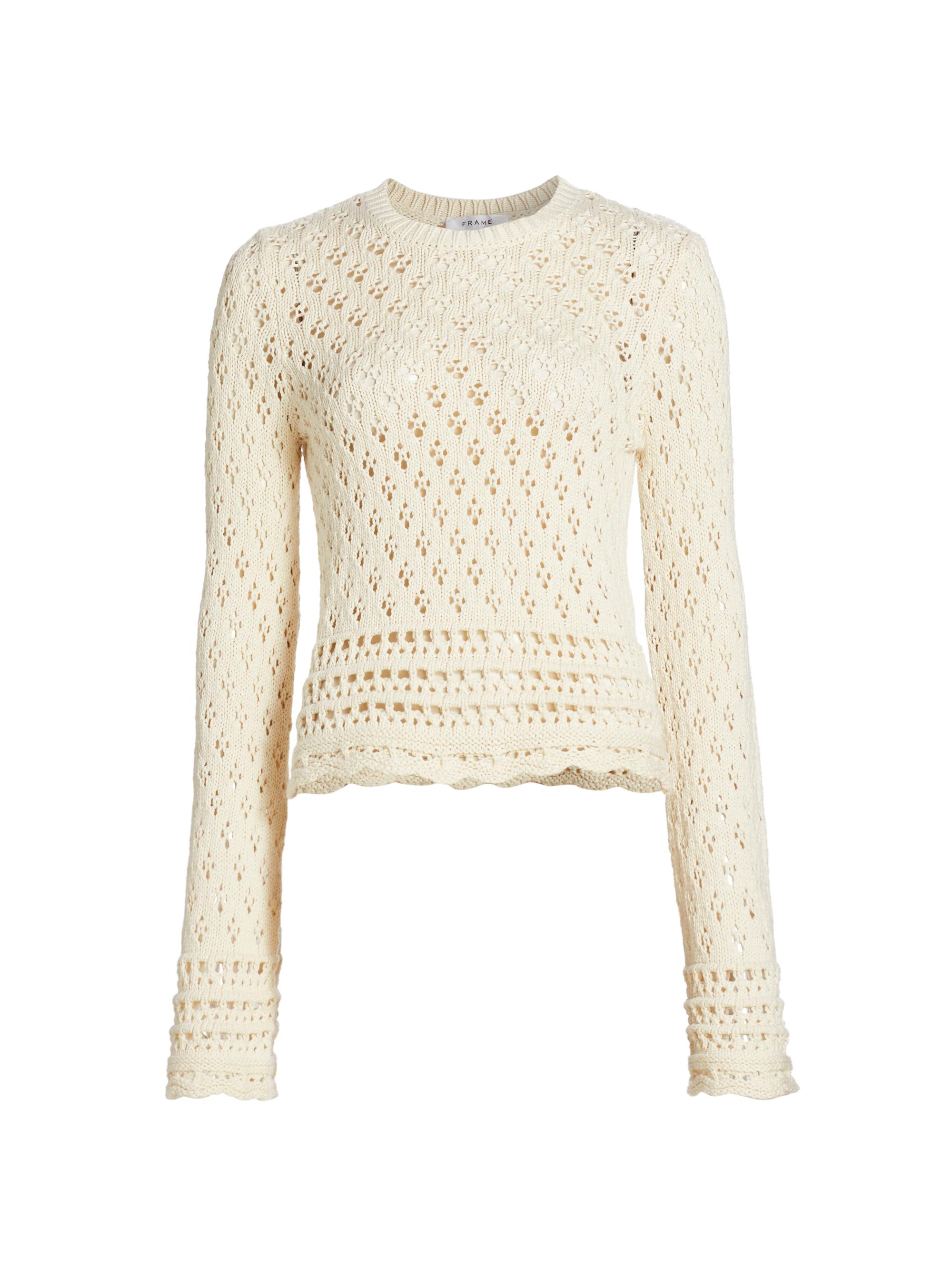 Frame Women's Cotton & Silk Crochet-Knit Sweater - Ecru