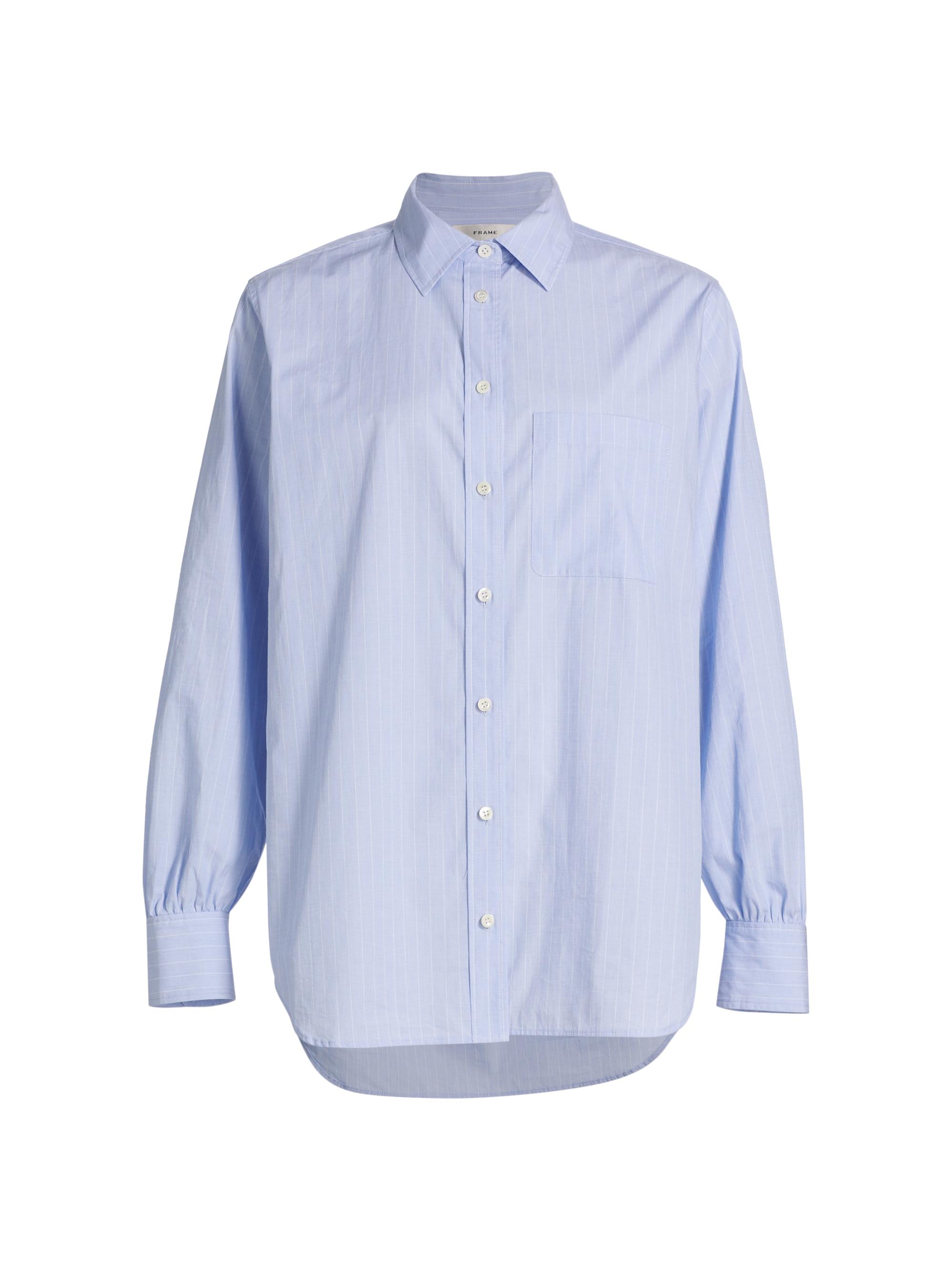 Frame Women's Pinstriped Cotton Oversized Shirt - Chambray Blue