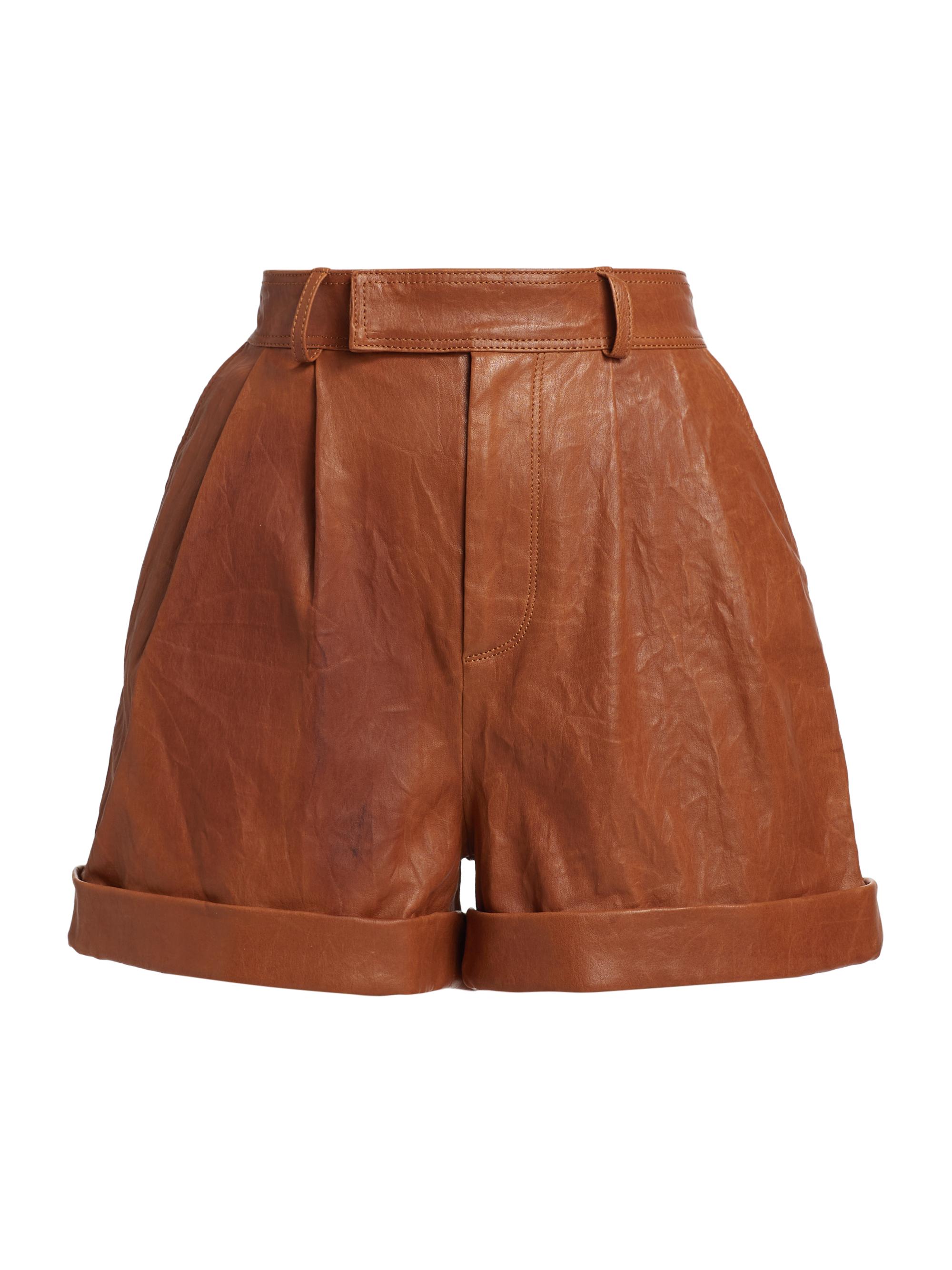Frame Women's Pleated Leather Shorts - Light Whiskey
