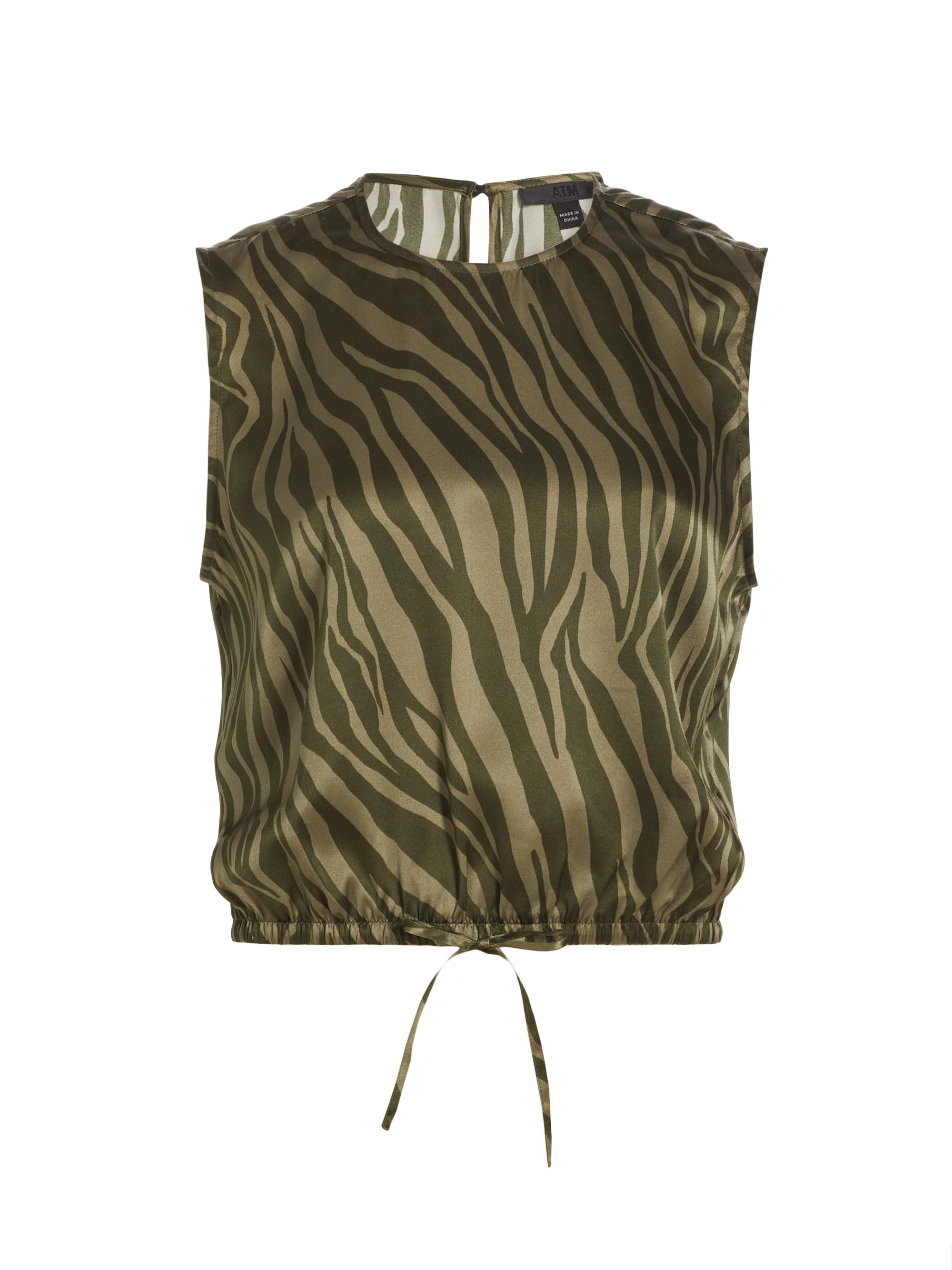 ATM Anthony Thomas Melillo Women's Zebra Silk Sleeveless Top - Army Combo