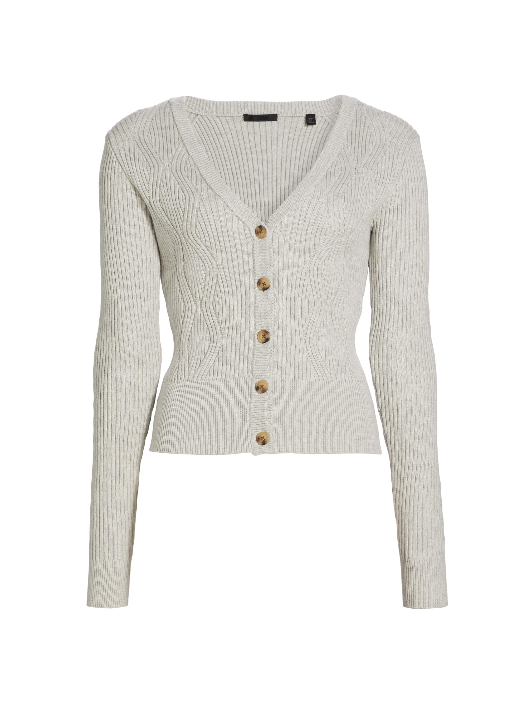 ATM Anthony Thomas Melillo Women's Cotton-Cashmere Mixed-Stitch Cardigan - Ash Grey