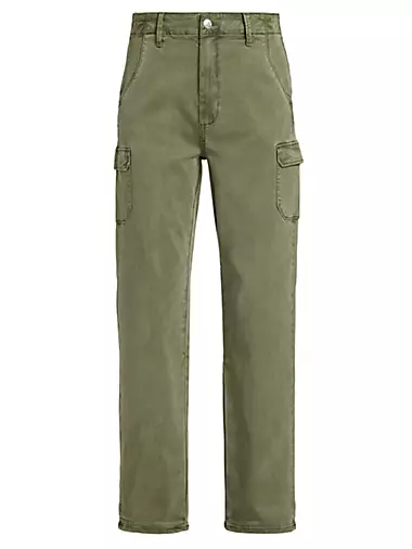 Mini Twill Belted And Ruched Ankle Cargo Pants - Khaki