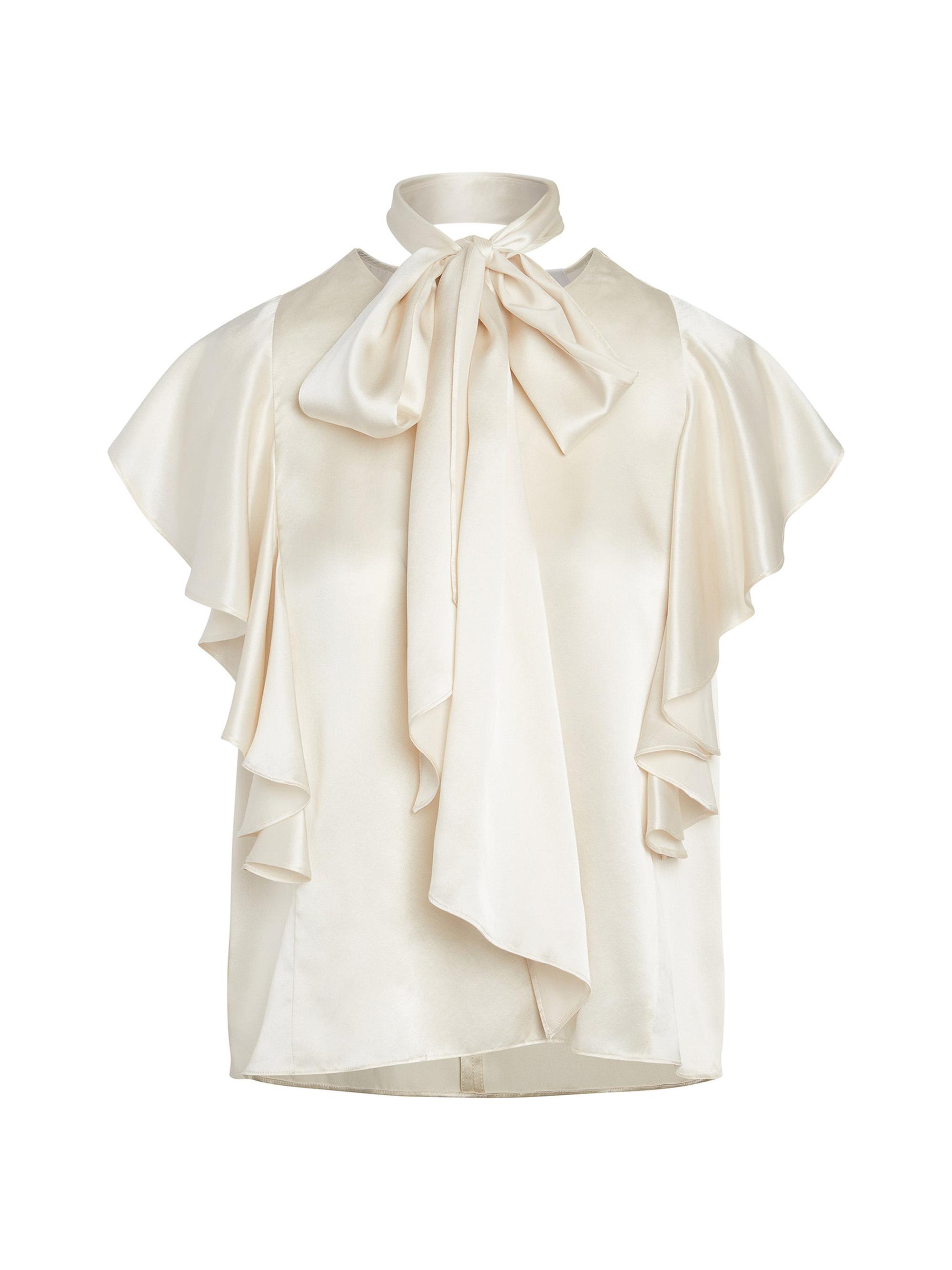 Careste Women's Scarlett Ruffle Silk Top - White Sand