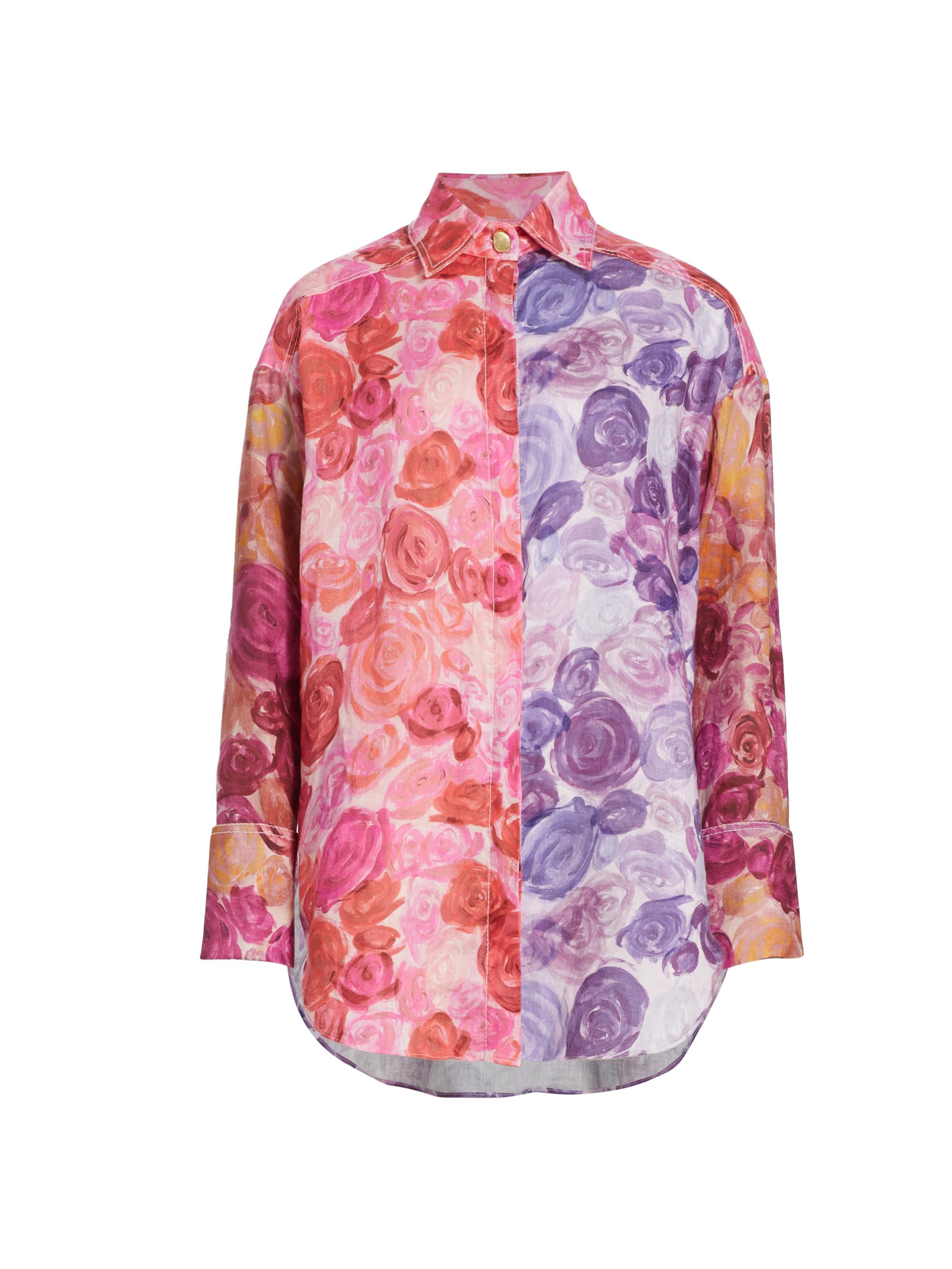 Aje Women's Vision Linen Long-Sleeve Shirt - Kaleidoscopic Rose