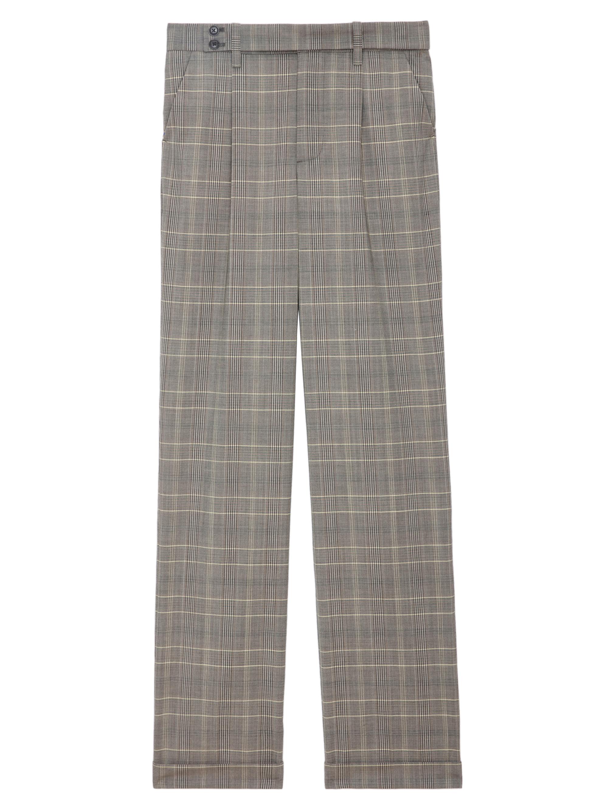 Zadig & Voltaire Women's Pura Plaid Wool Wide-Leg Pants - Gris