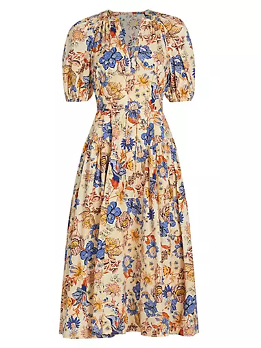 Carina Floral Cotton Tie-Waist Midi-Dress