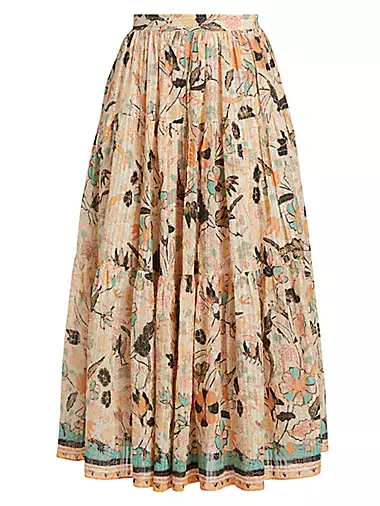 Cambrie Tiered Floral A-Line Midi-Skirt