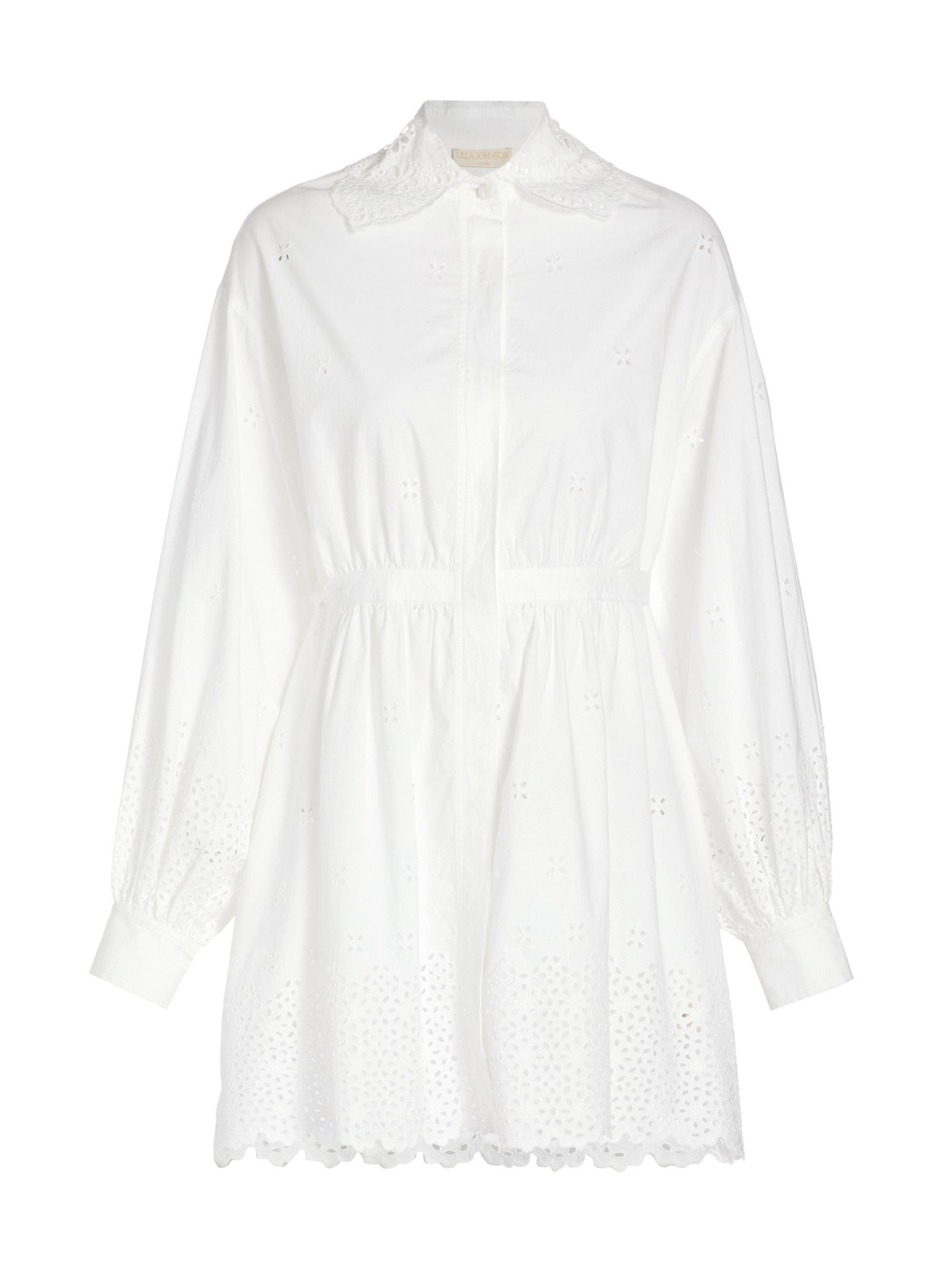 Ulla Johnson Women's Gemma Broderie Anglaise Tie-Back Shirtdress - Cowrie