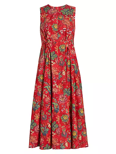 Kaiya Floral Poplin Sleeveless Midi-Dress