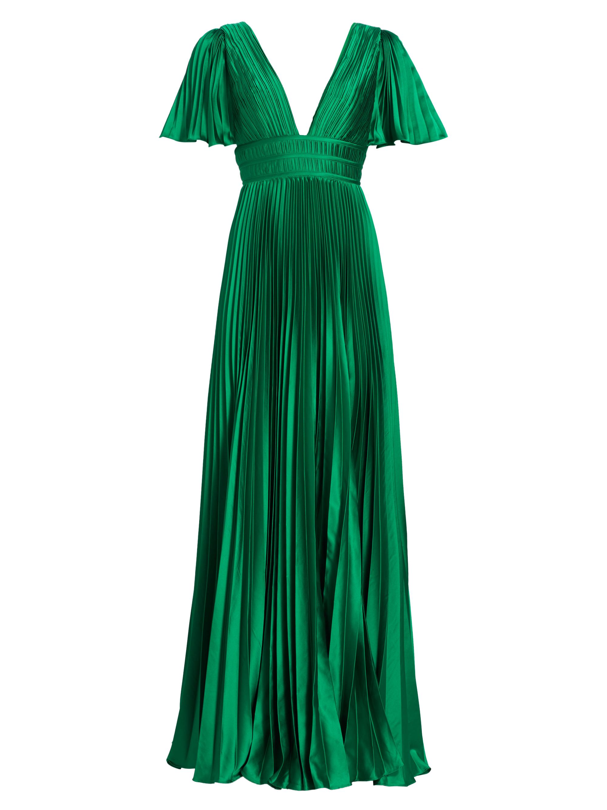 Amur Women's Jupiter Pleated V-Neck Gown - Frog
