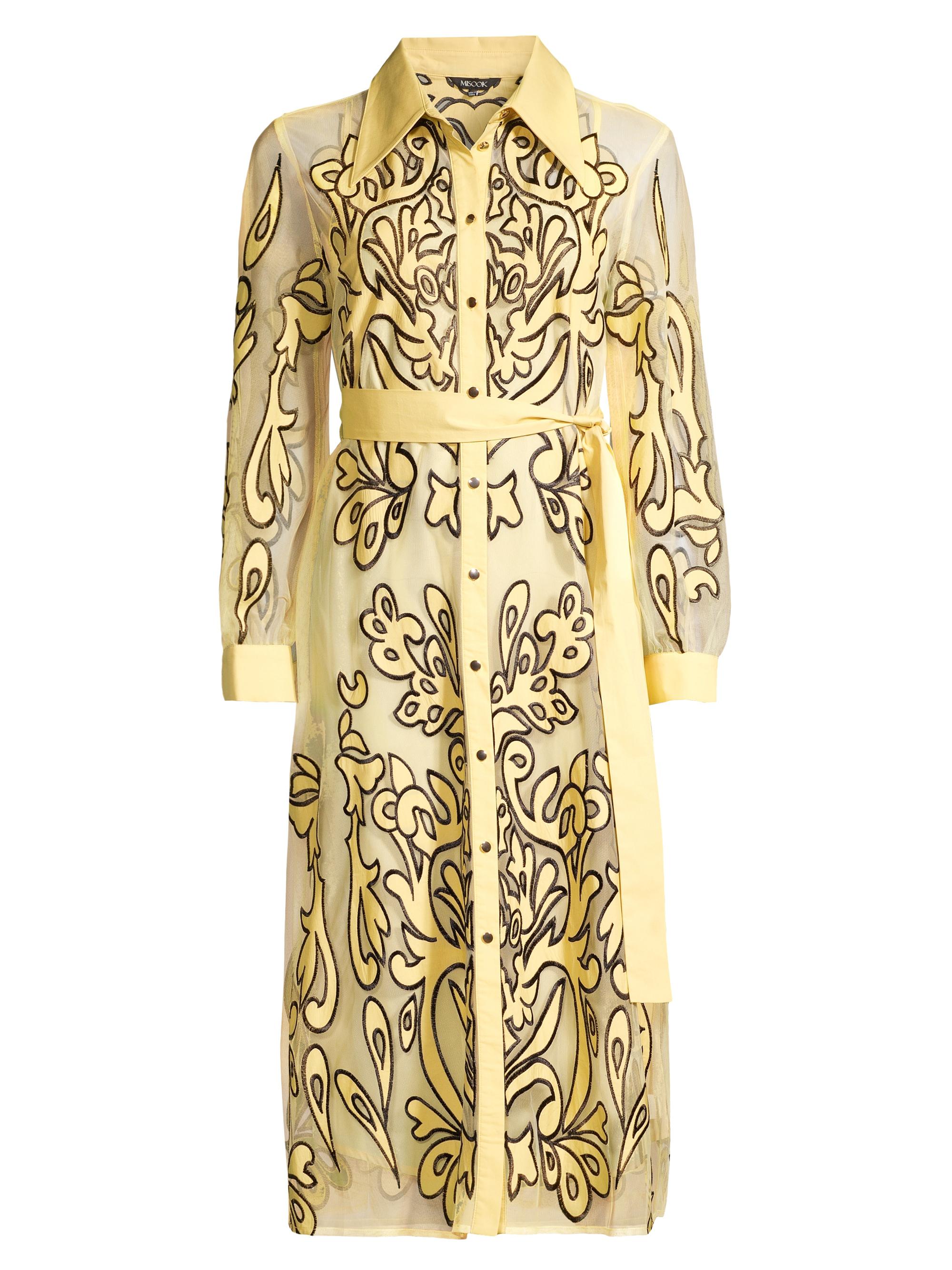 Misook Women's Belted Appliqué Shirtdress - Pale Gold Black