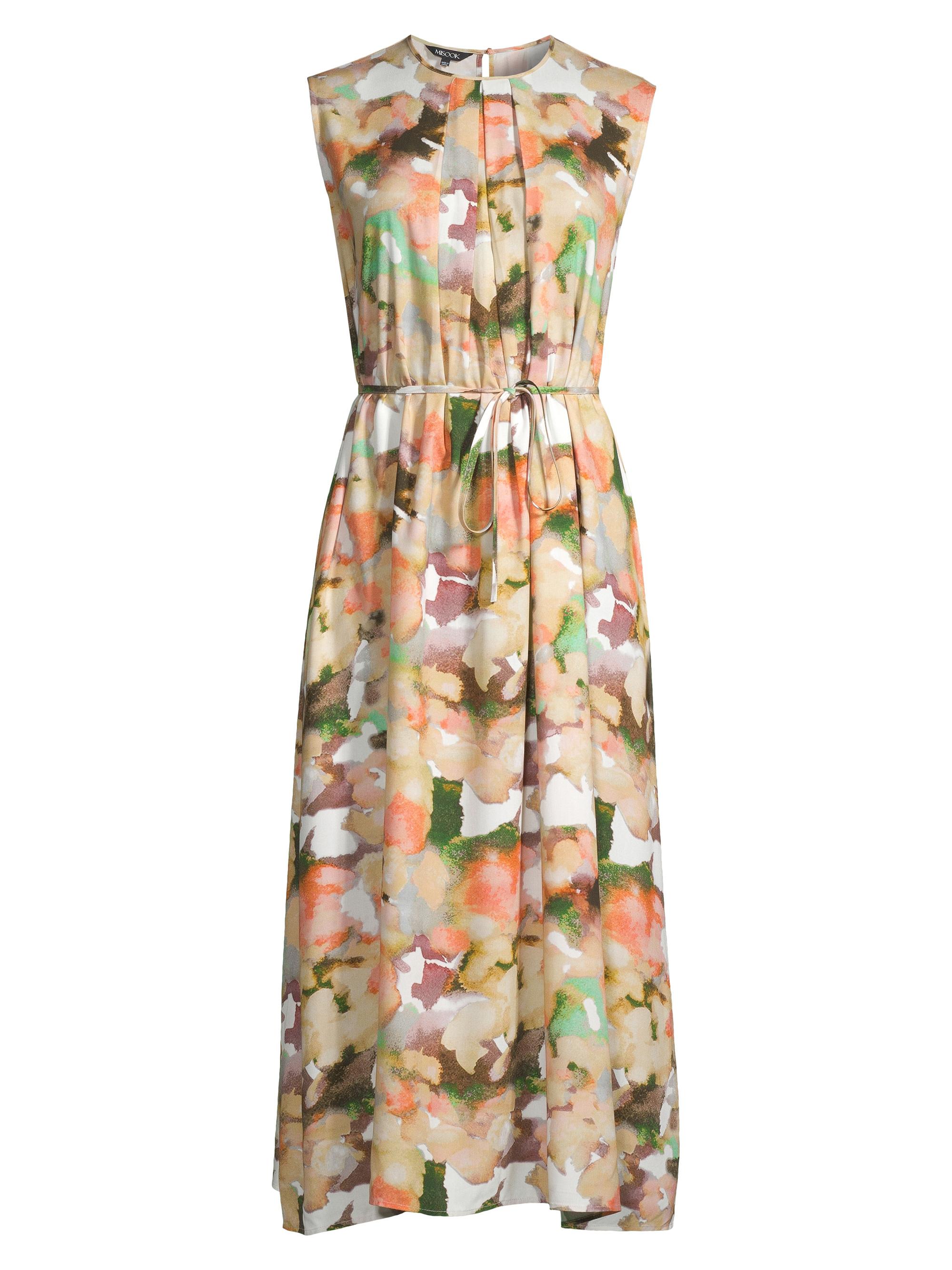 Misook Women's Belted Watercolor Midi-Dress - Verdant Clover Paradise