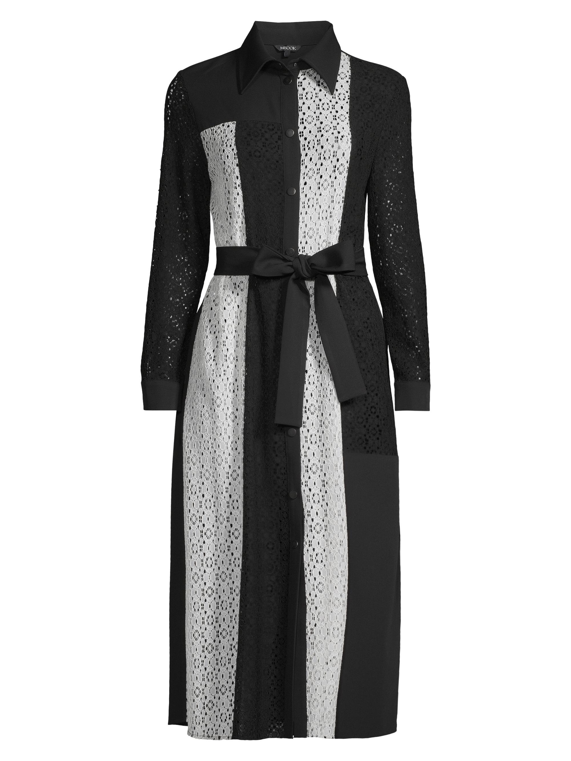 Misook Women's Colorblocked Lace Longline Jacket - Black White