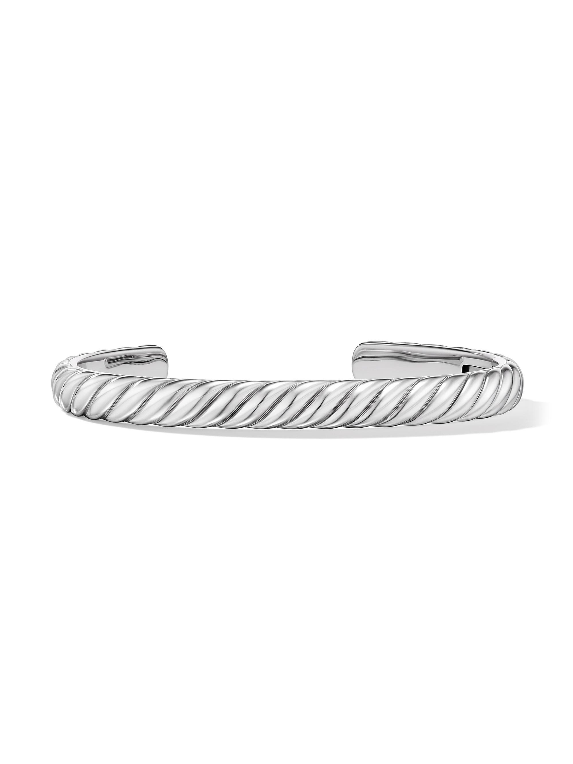 David Yurman Men's Sculpted Cable Cuff Bracelet in 18K White Gold, 7MM - White Gold