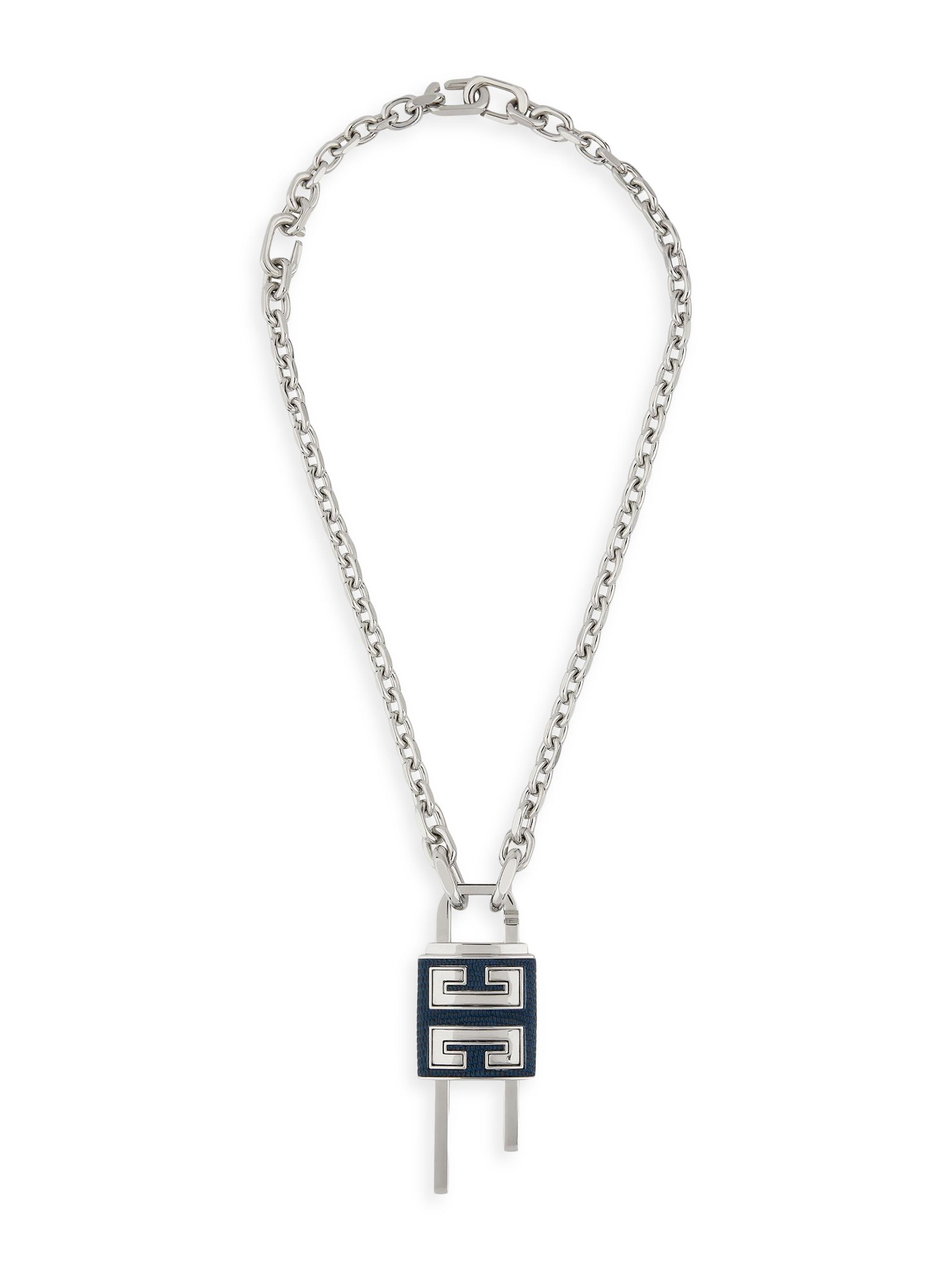Givenchy Men's  Lock Necklace in Metal and Leather - Blue Silvery