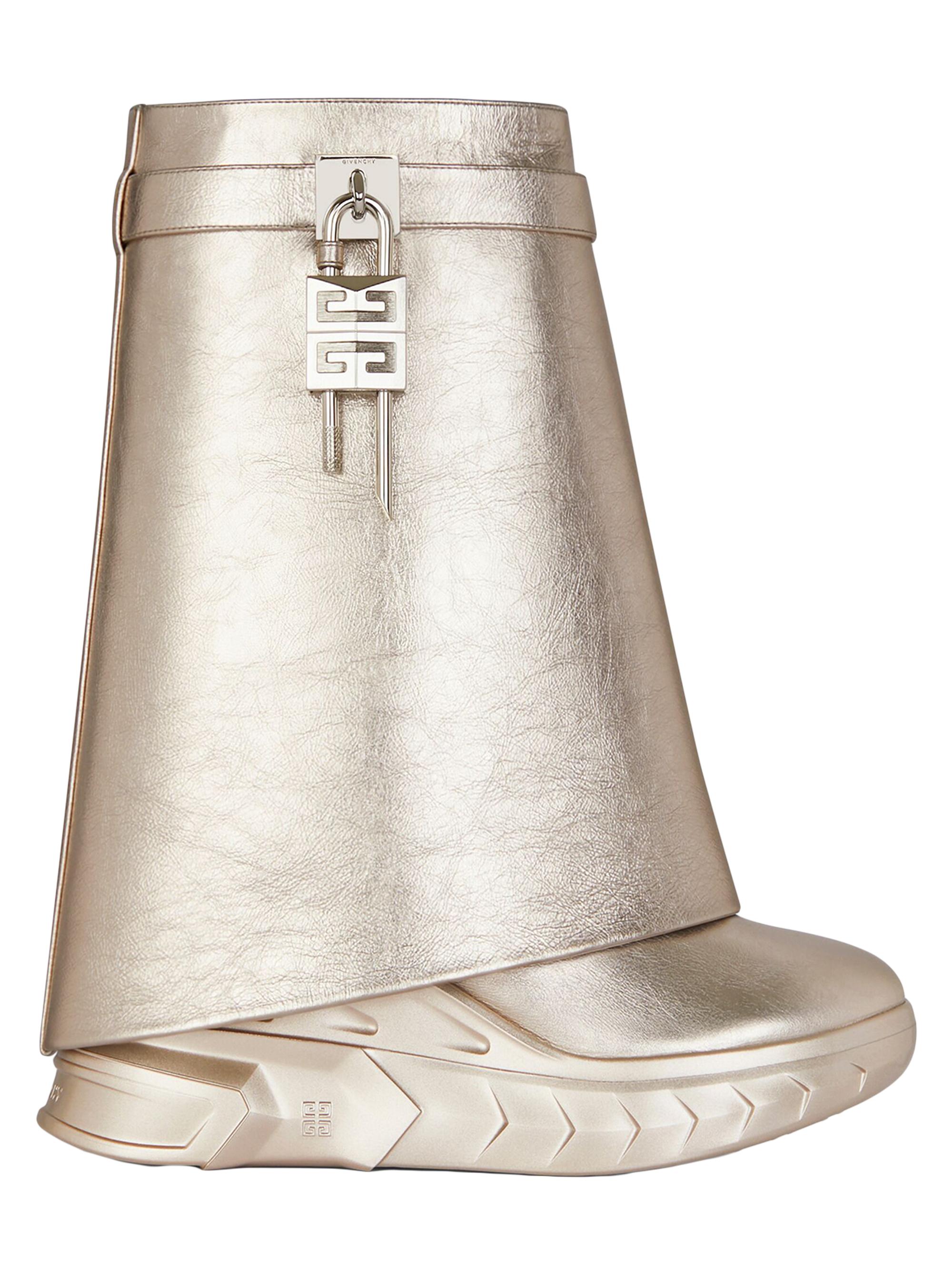 Givenchy Women's Shark Lock Biker Low Heel Ankle Boots in Leather - Dusty Gold