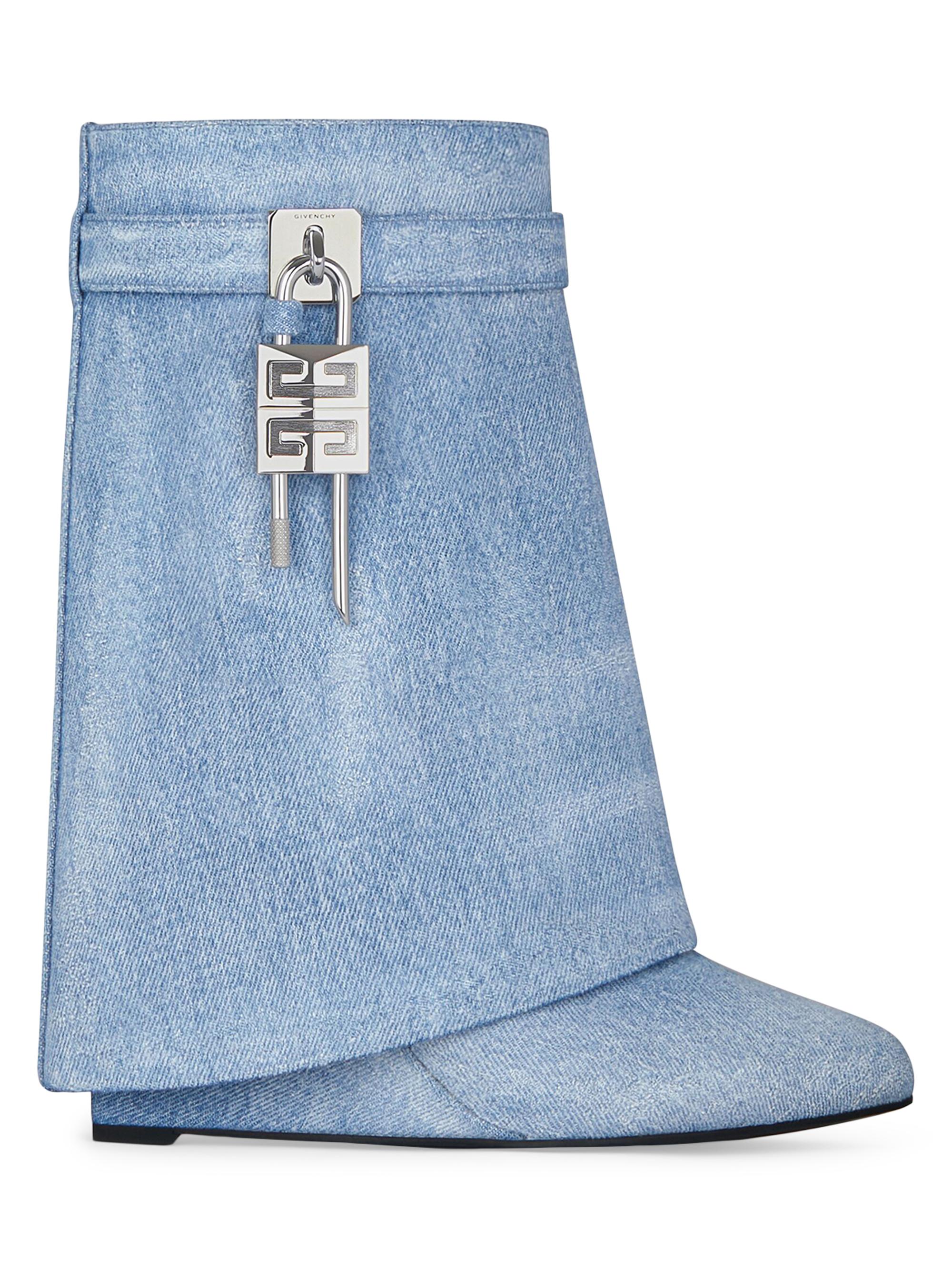 Givenchy Women's Shark Lock Ankle Boots in Washed Denim - Medium Blue