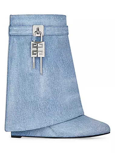 Shark Lock Ankle Boots in Washed Denim