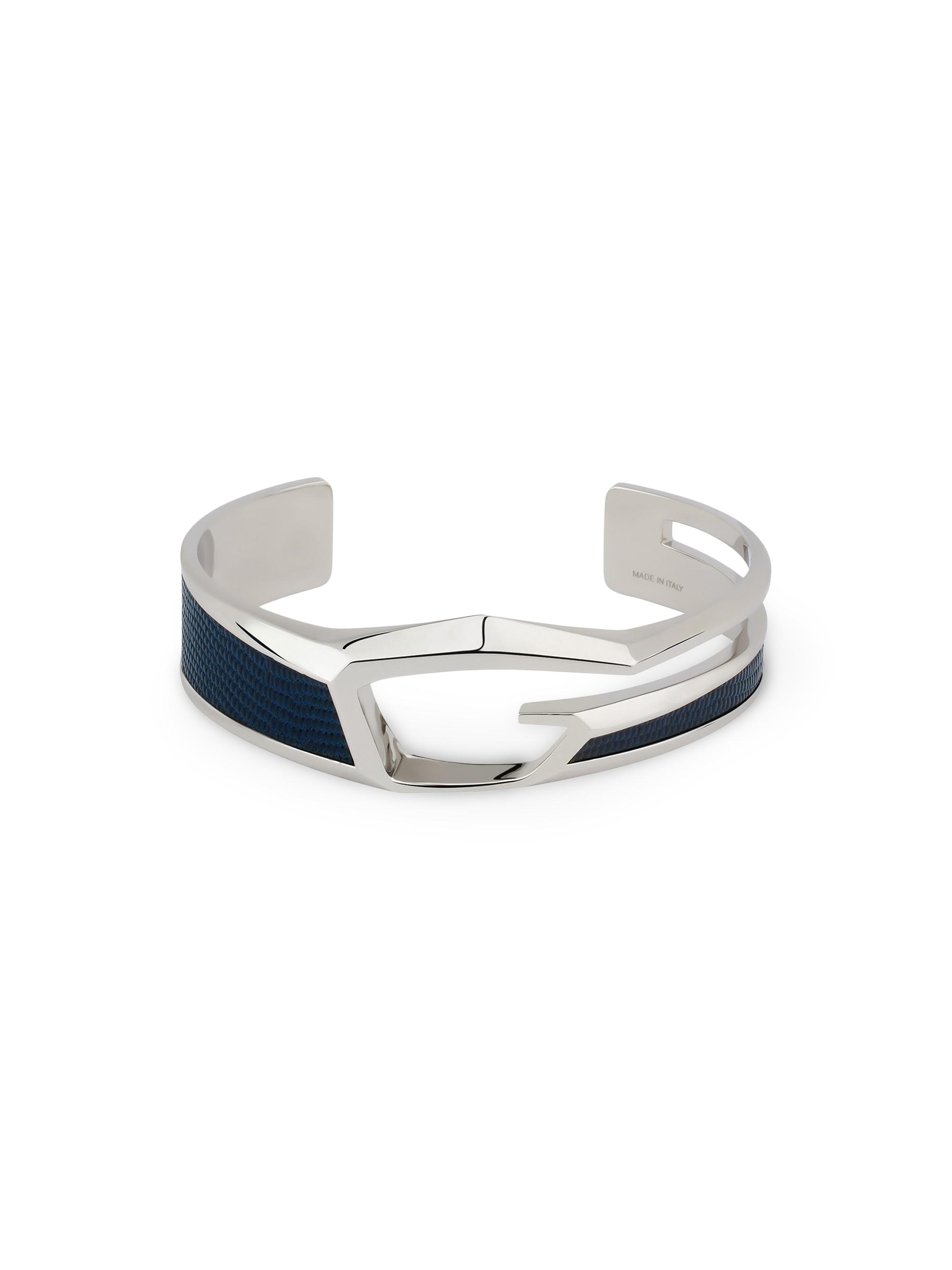 Givenchy Men's Giv Cut Bracelet in Metal and Leather - Blue Silvery