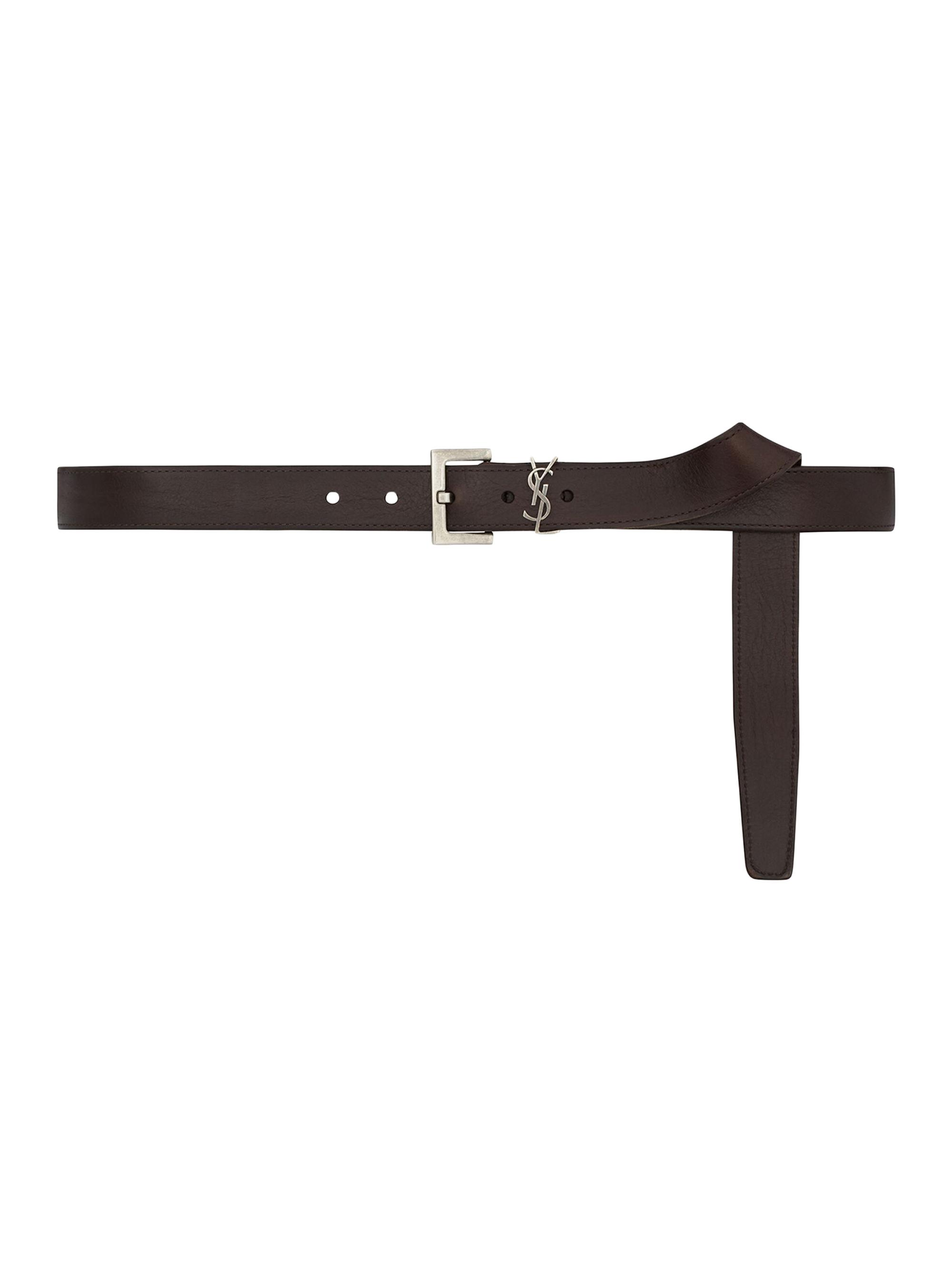 Saint Laurent Men's Cassandre Belt In Vegetable-Tanned Leather - Brown Oak