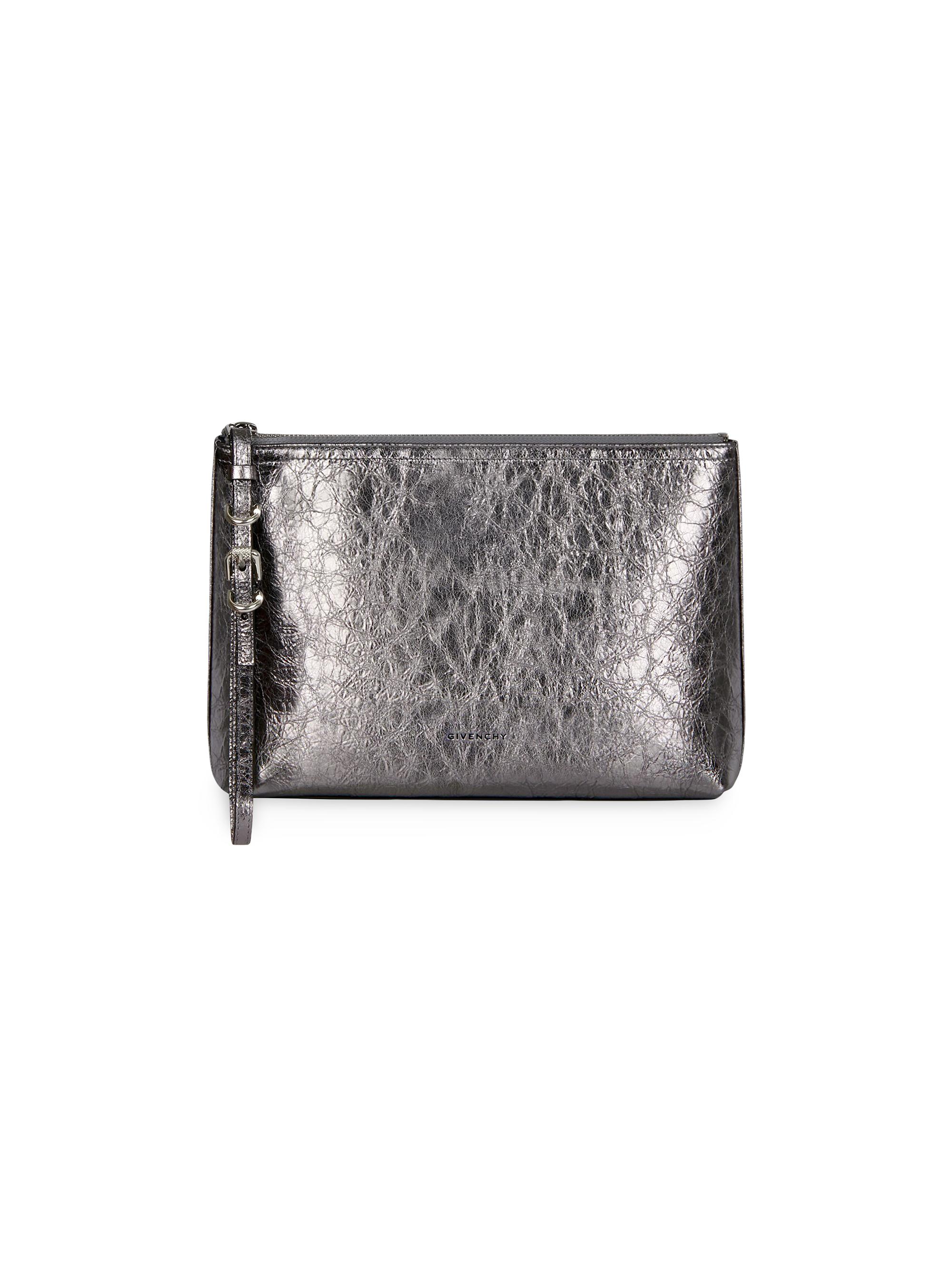 Givenchy Women's Voyou Pouch in Laminated Leather - Silvery Grey