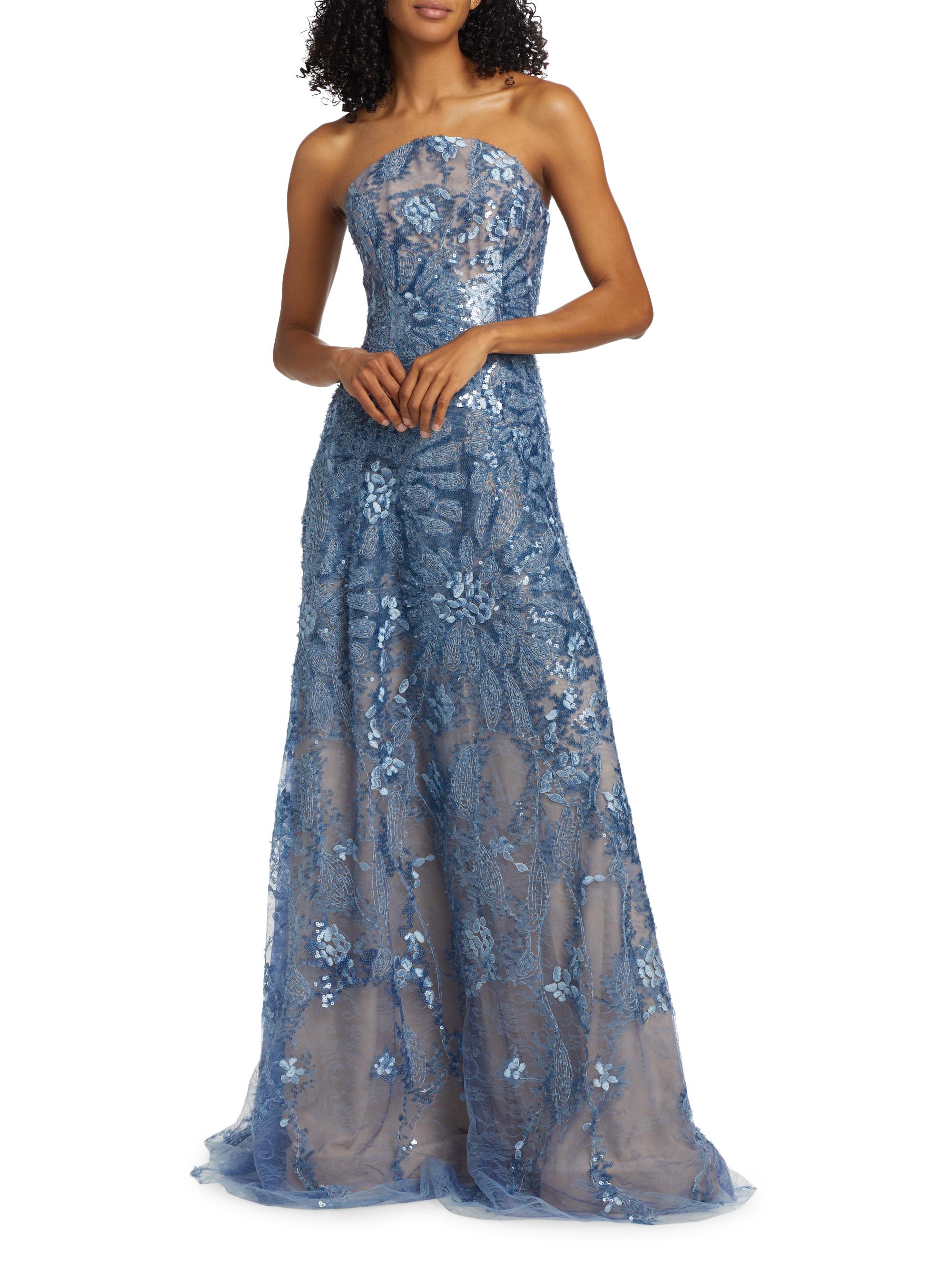 Rene Ruiz Collection Floral Beaded Strapless A-Line Gown | Saks