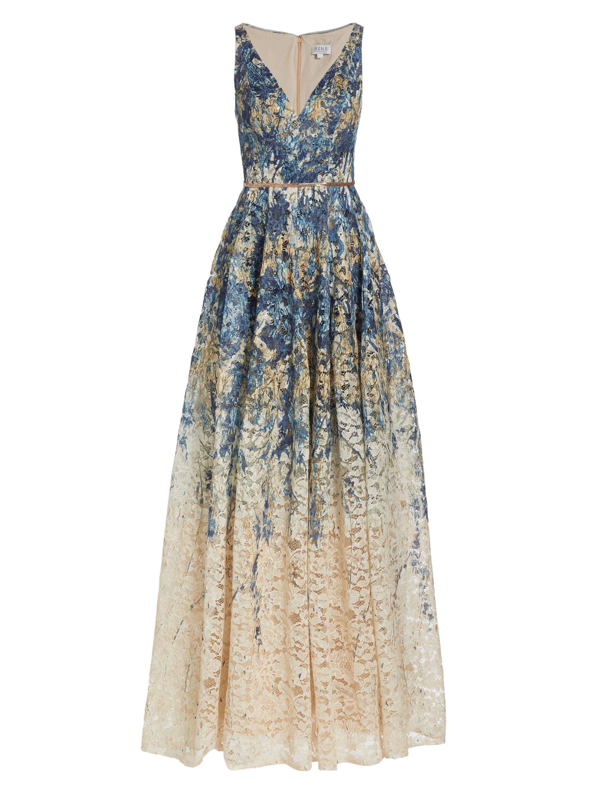 Rene Ruiz Collection Women's Floral Printed Lace A-Line Gown - Blue Multi