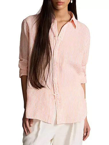 Polo Ralph Lauren Women's Linen Button-Down Oversized Shirt - Polo Black - Size Large