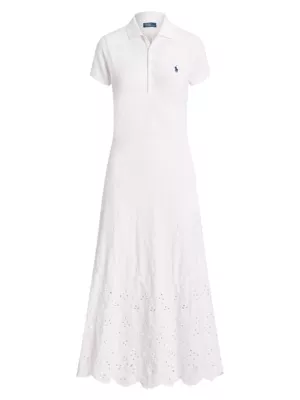 Shop Polo Ralph Lauren Eyelet Polo Midi-Dress | Saks Fifth Avenue