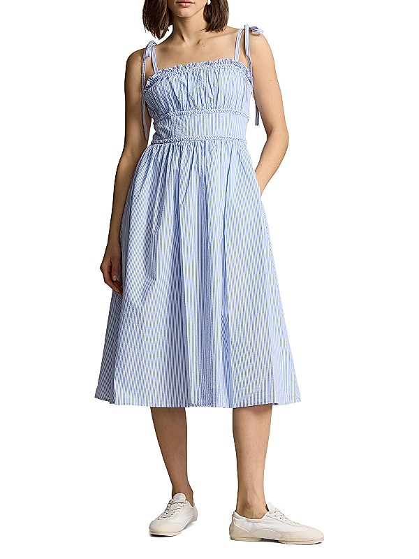 polo ralph lauren striped silk blend dress Women's Piper Silk-Blend Evening straight hem and ribbed trim. Taylor Swift Wears Ralph Lauren