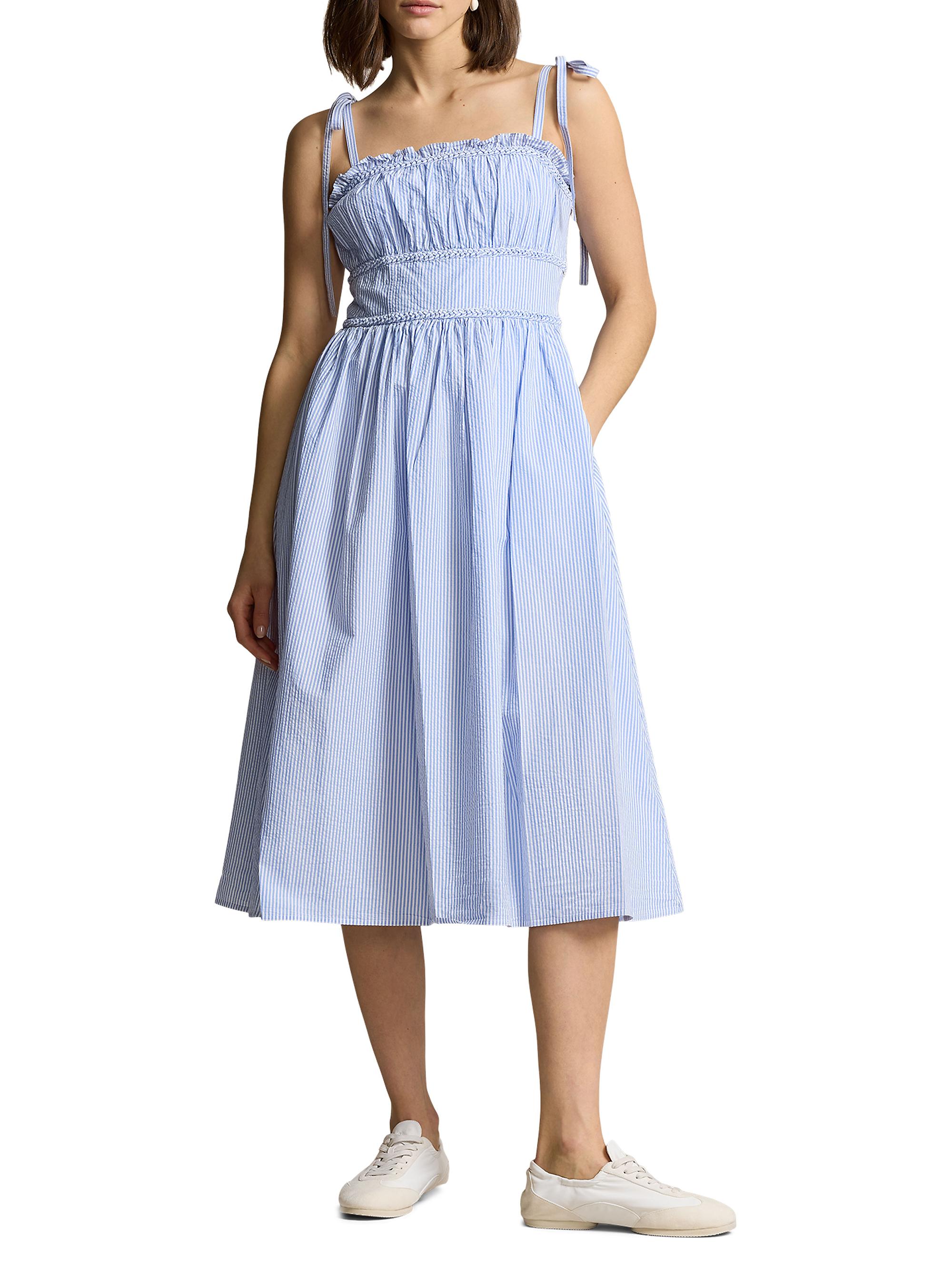 Polo Ralph Lauren Women's Cotton Seersucker Fit-And-Flare Dress - Blue White