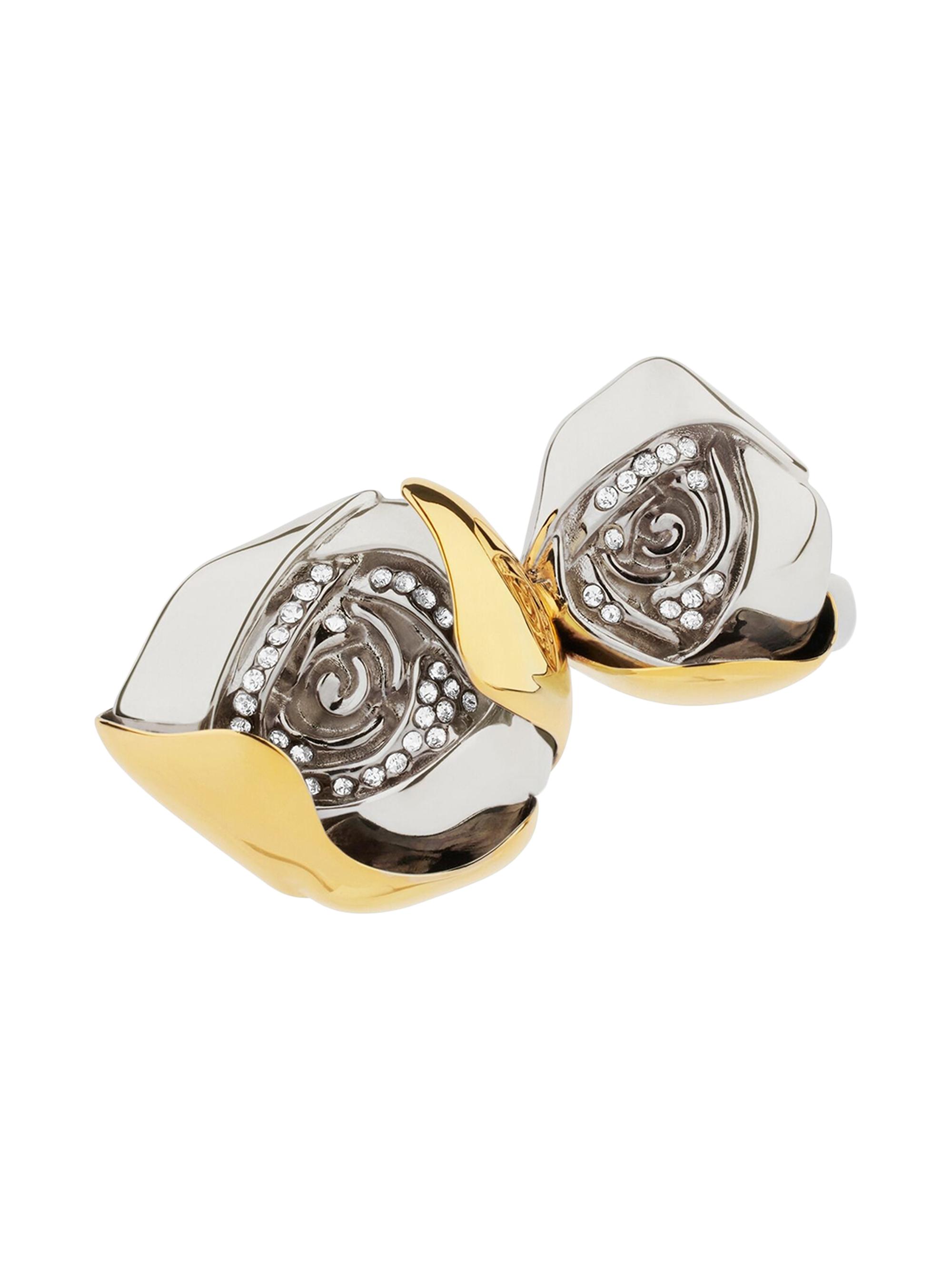 Givenchy Women's Flower Double Fingers Ring In Metal With Crystals - Golden Silvery