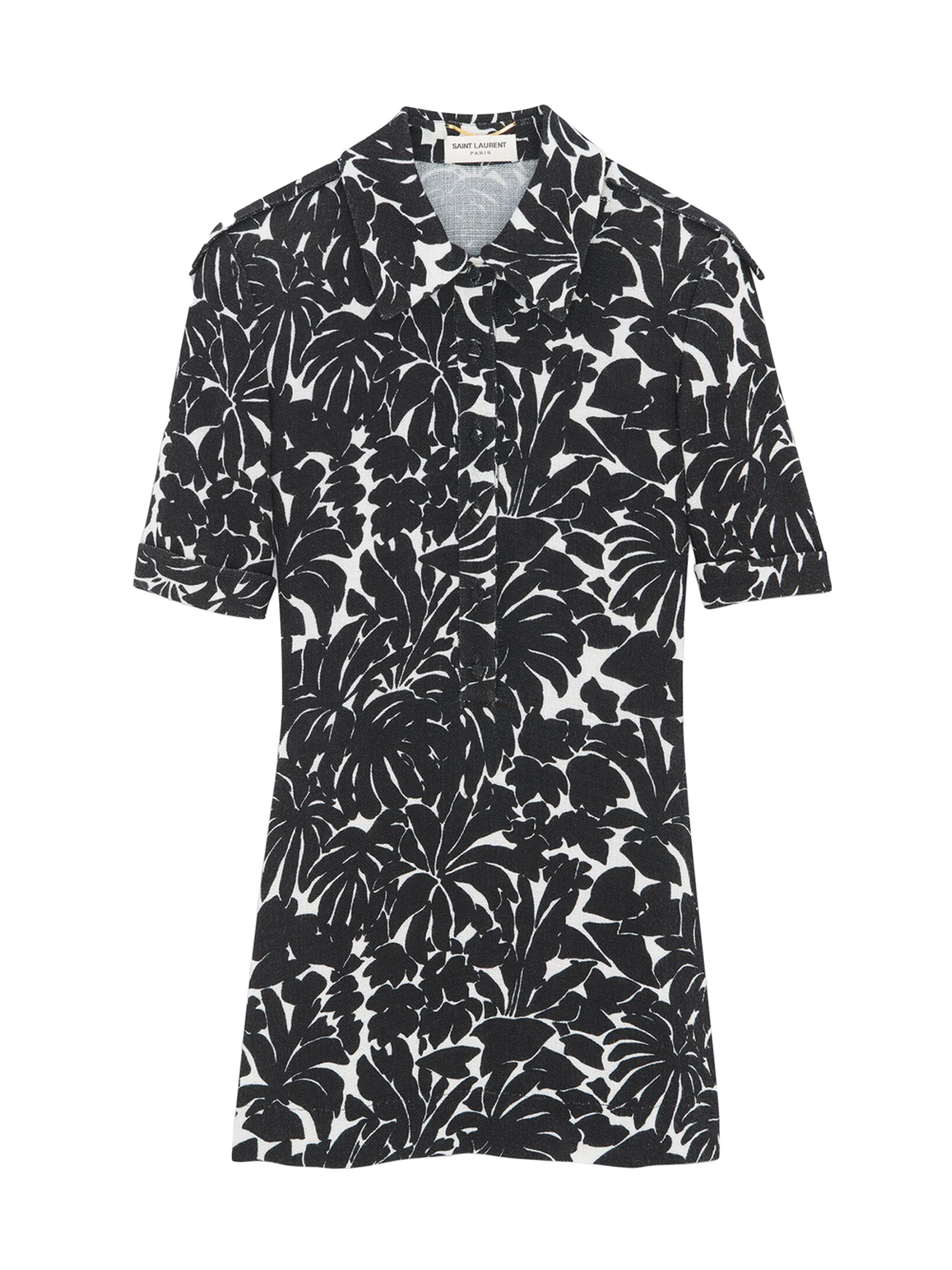 Saint Laurent Women's Shirt Dress in Palm Jersey - Craie Noir