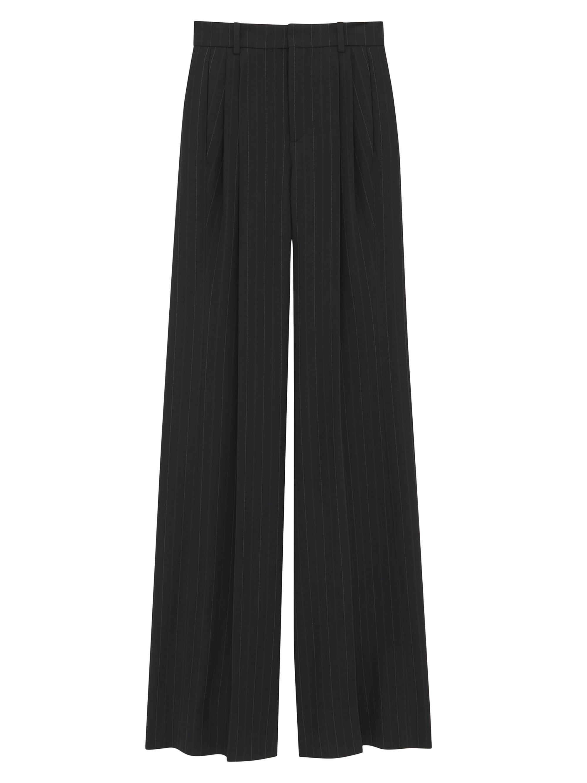 Saint Laurent Women's Wide-Leg Pants in Striped Wool - Noir Gris