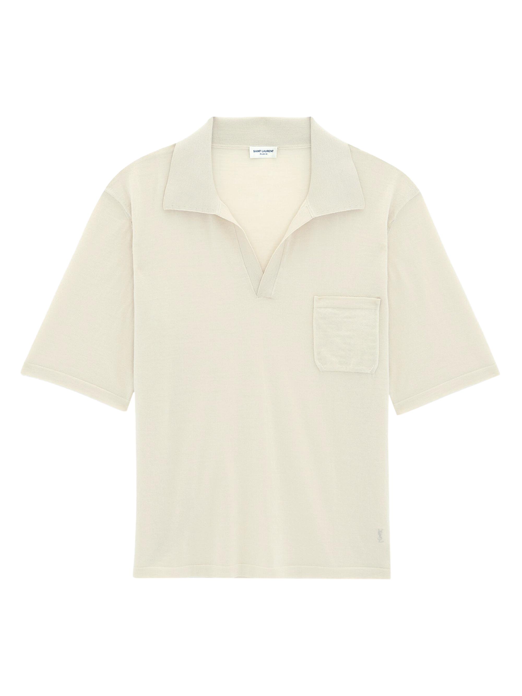 Saint Laurent Men's Cassandre Polo Shirt in Wool - Ecru