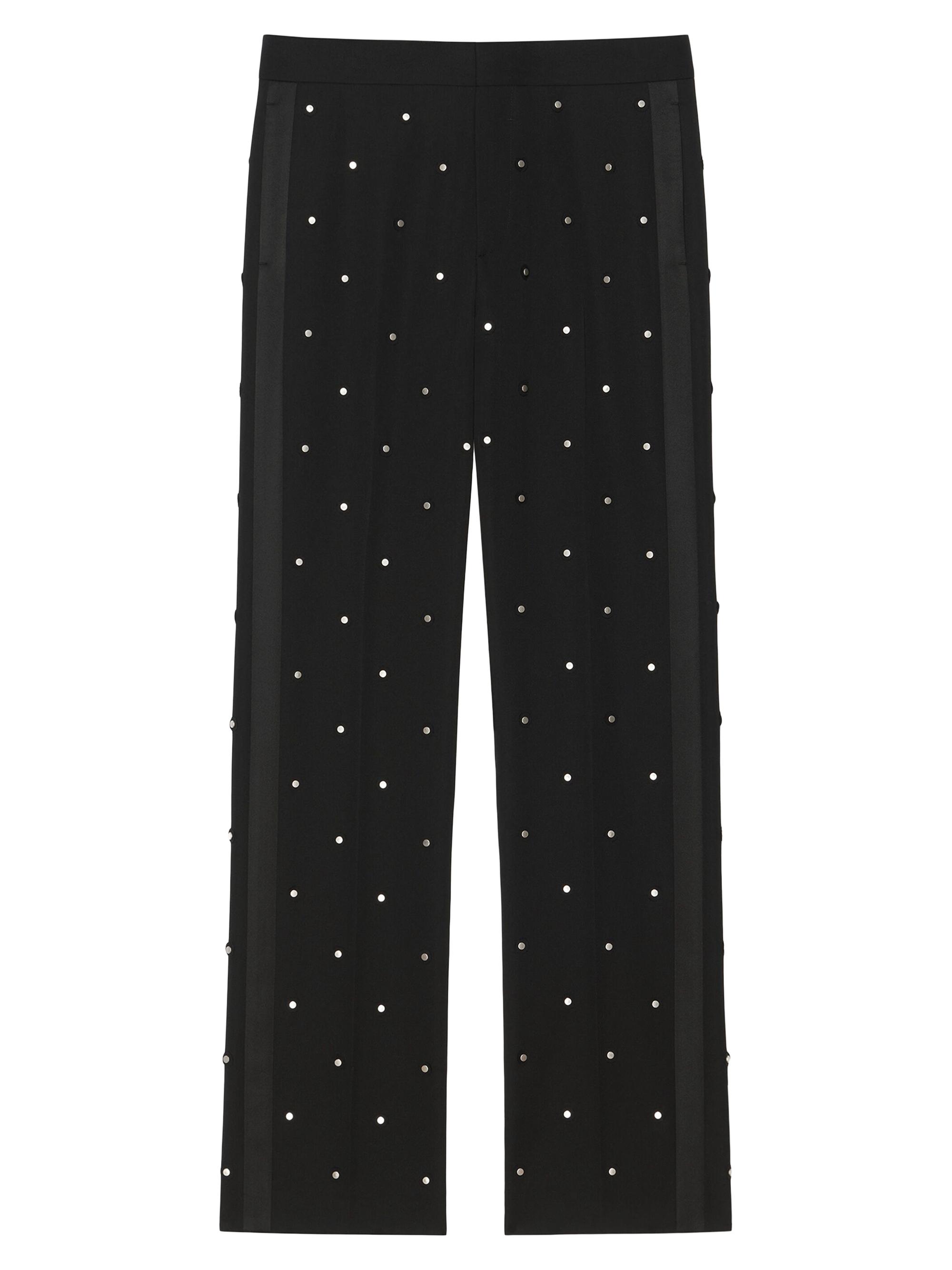 Givenchy Men's Wide Pants in Wool with Piping and Studs - Black