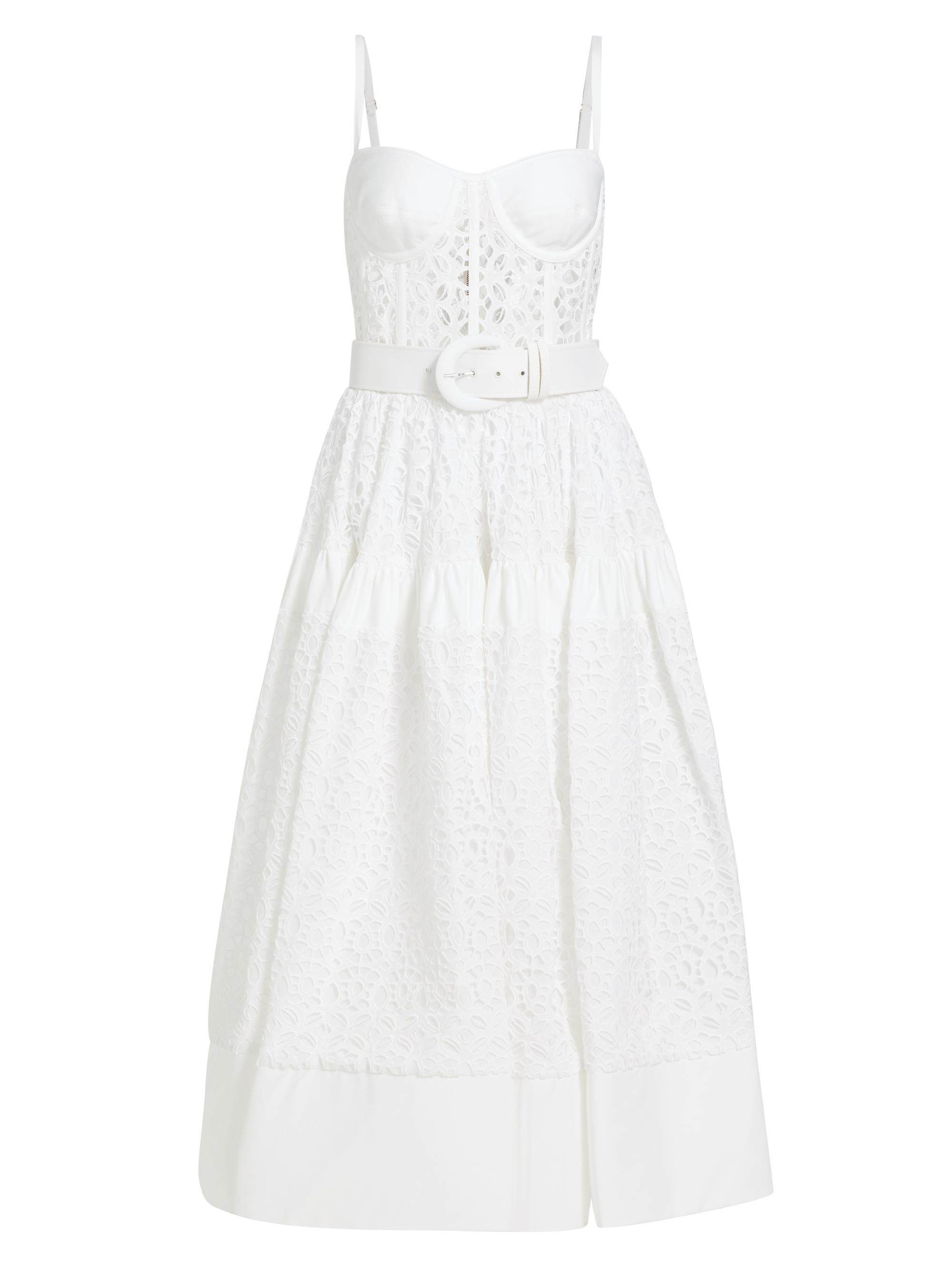 Sergio Hudson Women's Bustier Belted Eyelet Crinoline Dress - White