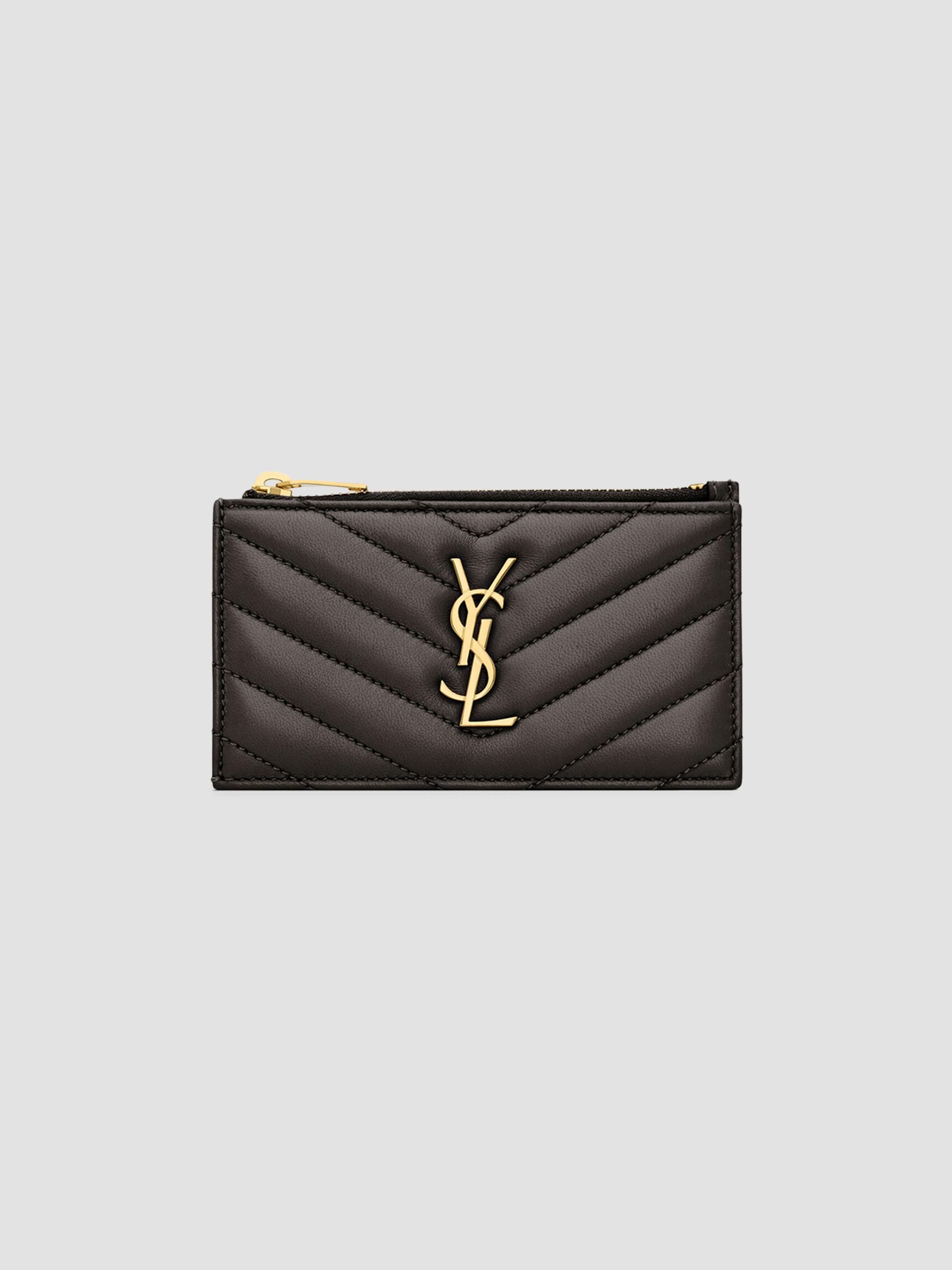 Saint Laurent Women's Cassandre Matelassé Fragments Zipped Card Case - Urban Grey | Thumbnail 4
