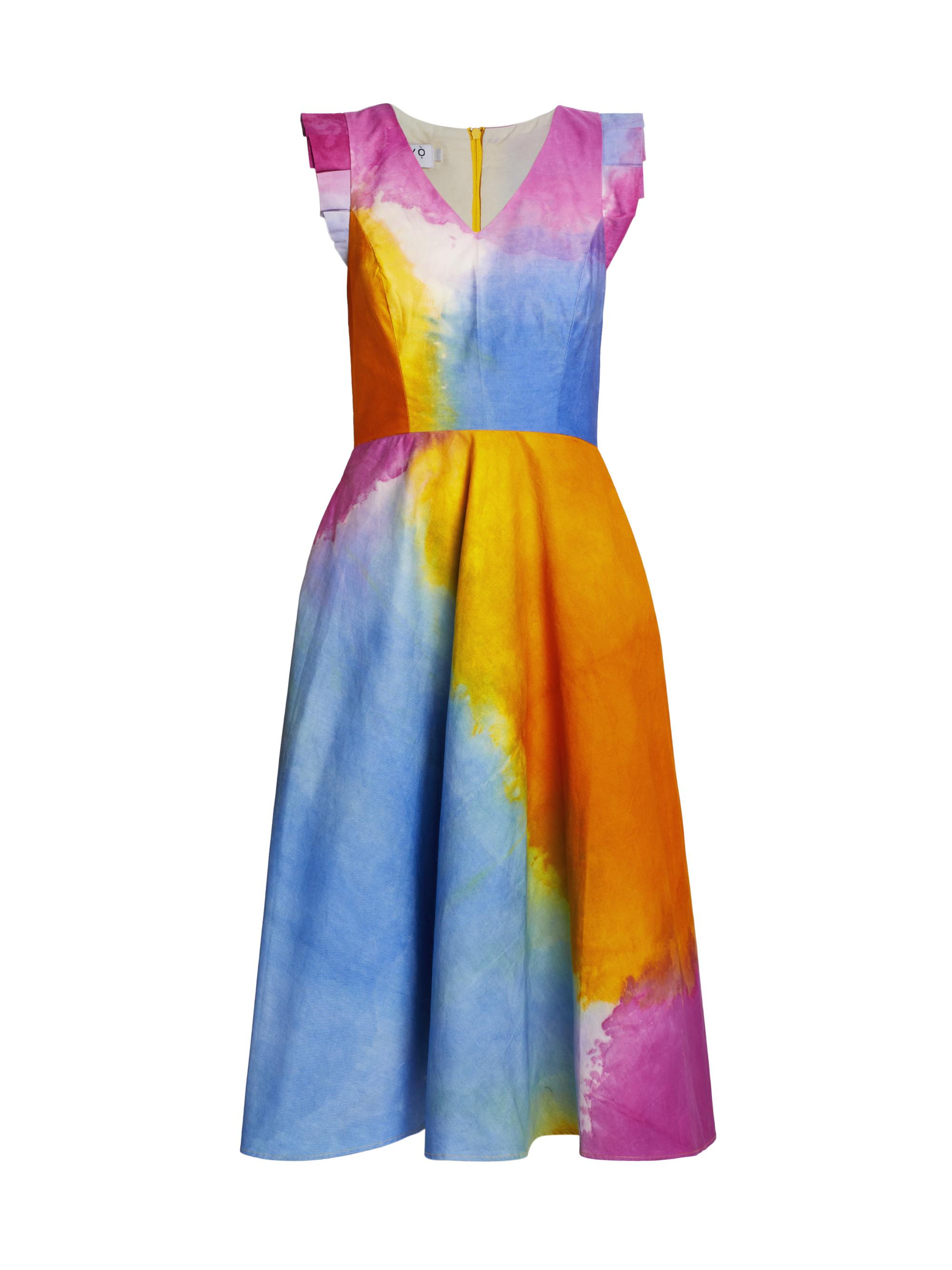 Busayo Women's Wura Chambray Watercolor A-Line Dress - Orange Multi - Size XS