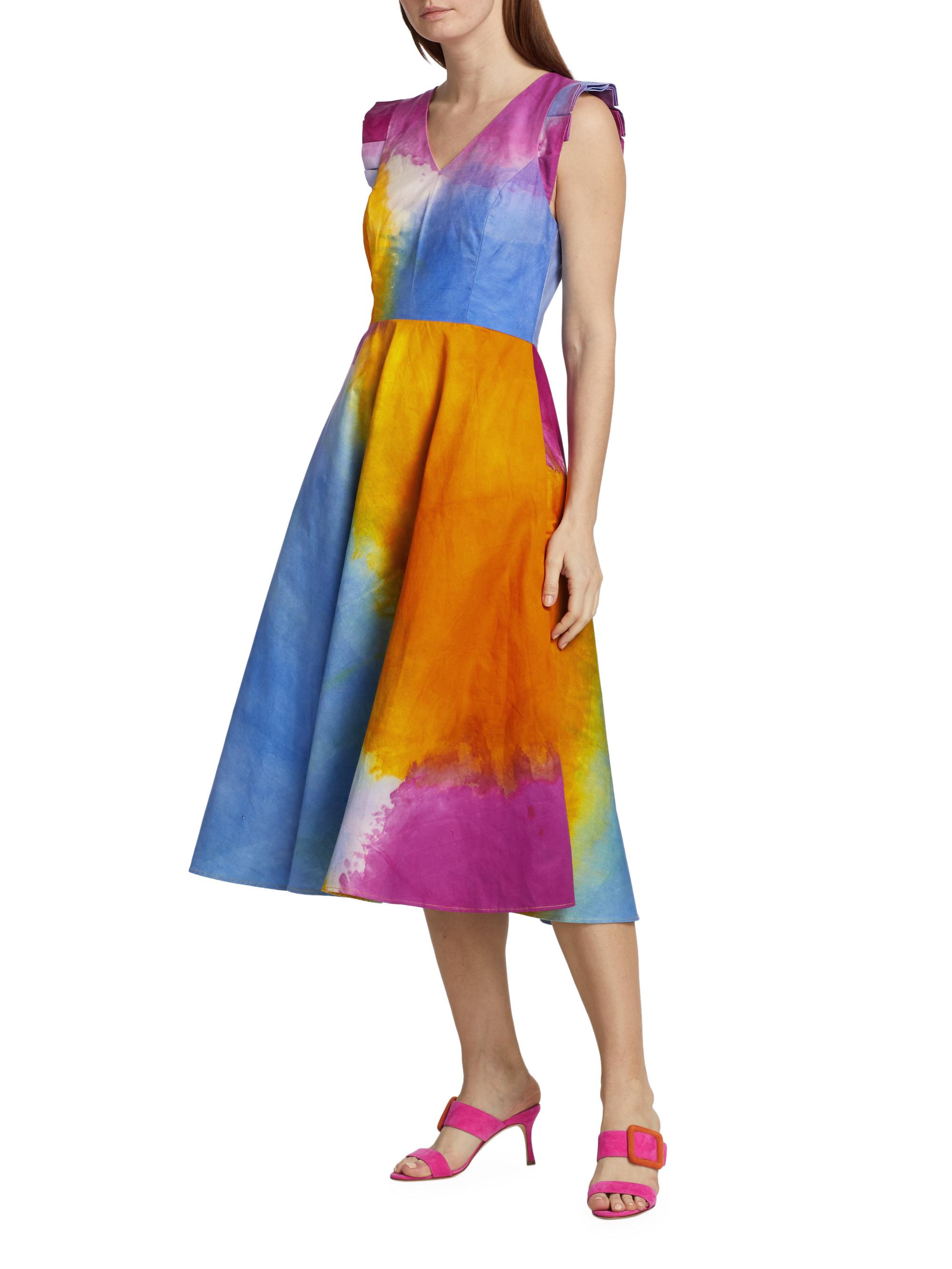 Busayo Women's Wura Chambray Watercolor A-Line Dress - Orange Multi | Thumbnail 4