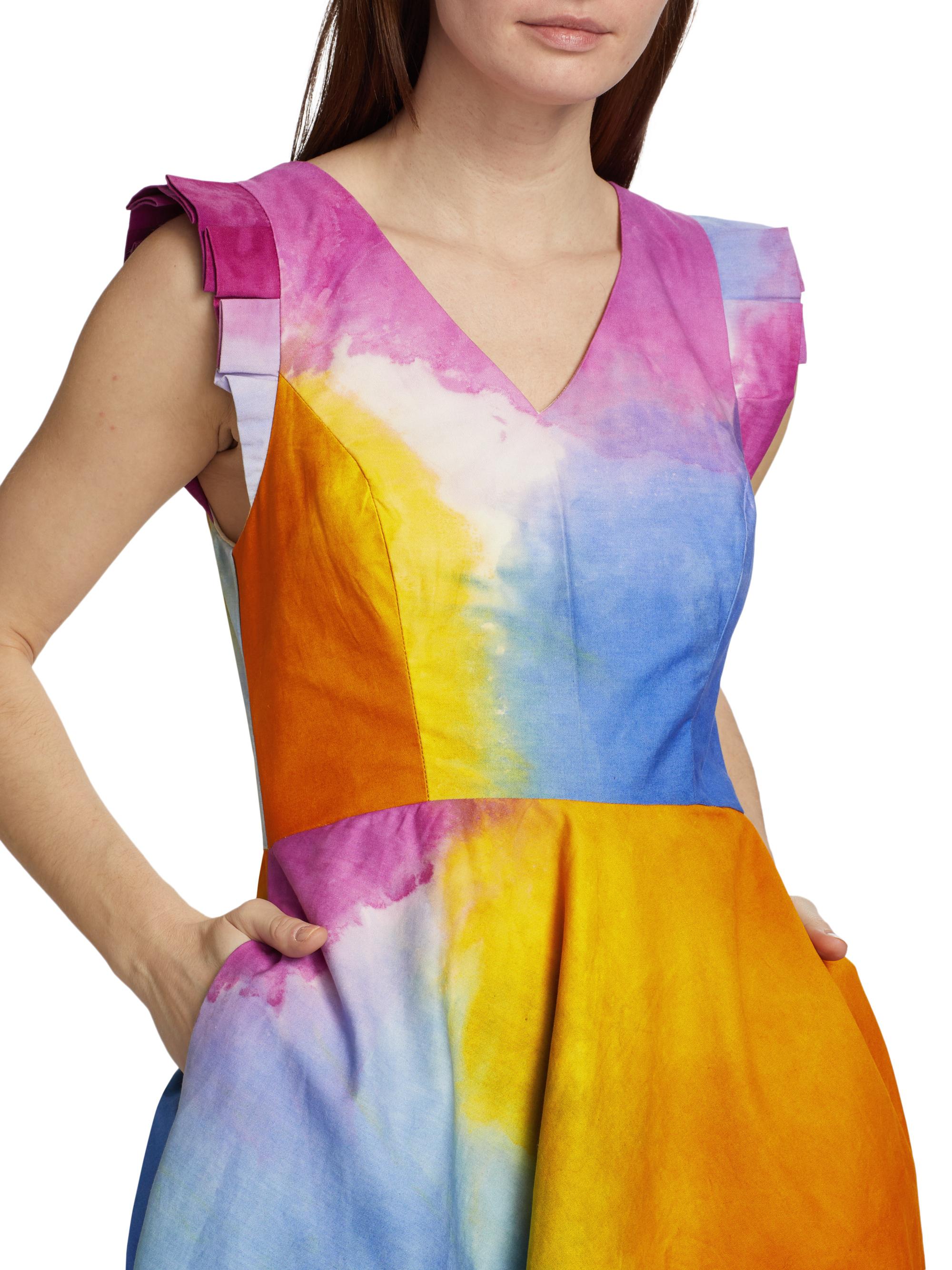 Busayo Women's Wura Chambray Watercolor A-Line Dress - Orange Multi | Thumbnail 6