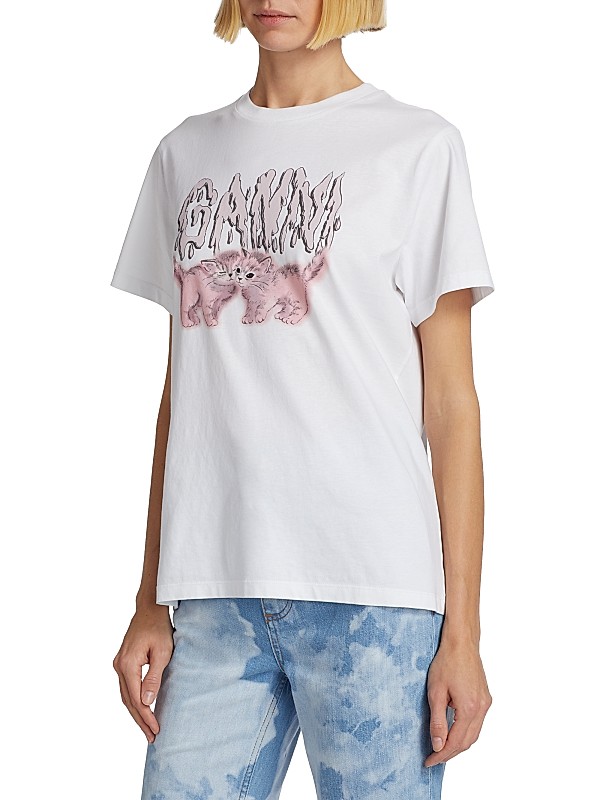 Shop Ganni Cotton Cat Logo T-Shirt | Saks Fifth Avenue Shop Ganni Cotton Cat Logo T-Shirt | Saks Fifth Avenue