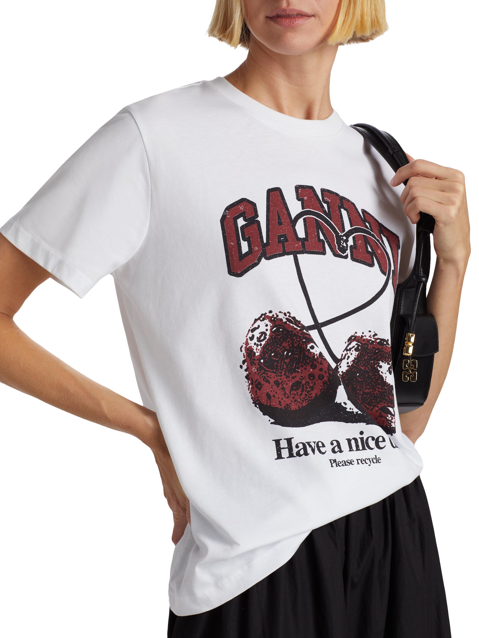 Tシャツ・カットソー Ganni FW25 SHIRT WITH BOW (W0928 135) Ganni Cotton Cherry Logo T-Shirt | Saks Fifth Avenue