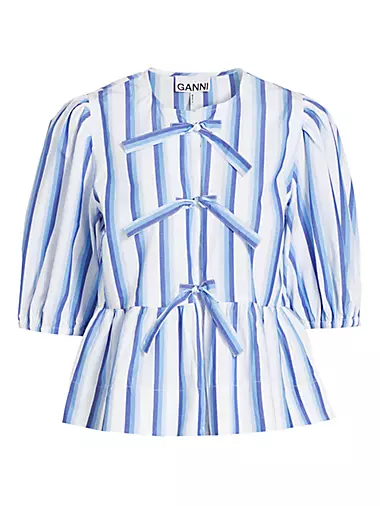 Striped Cotton Tie-Front Blouse