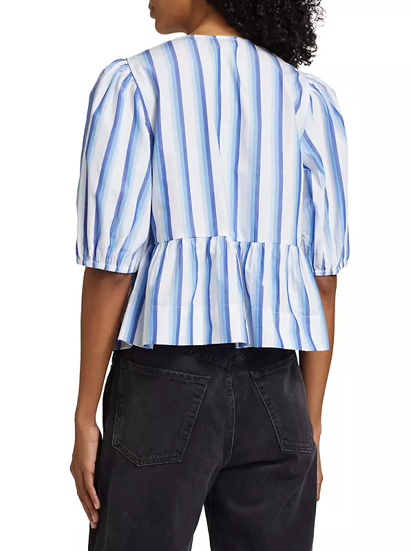 Striped Cotton Tie-Front Blouse